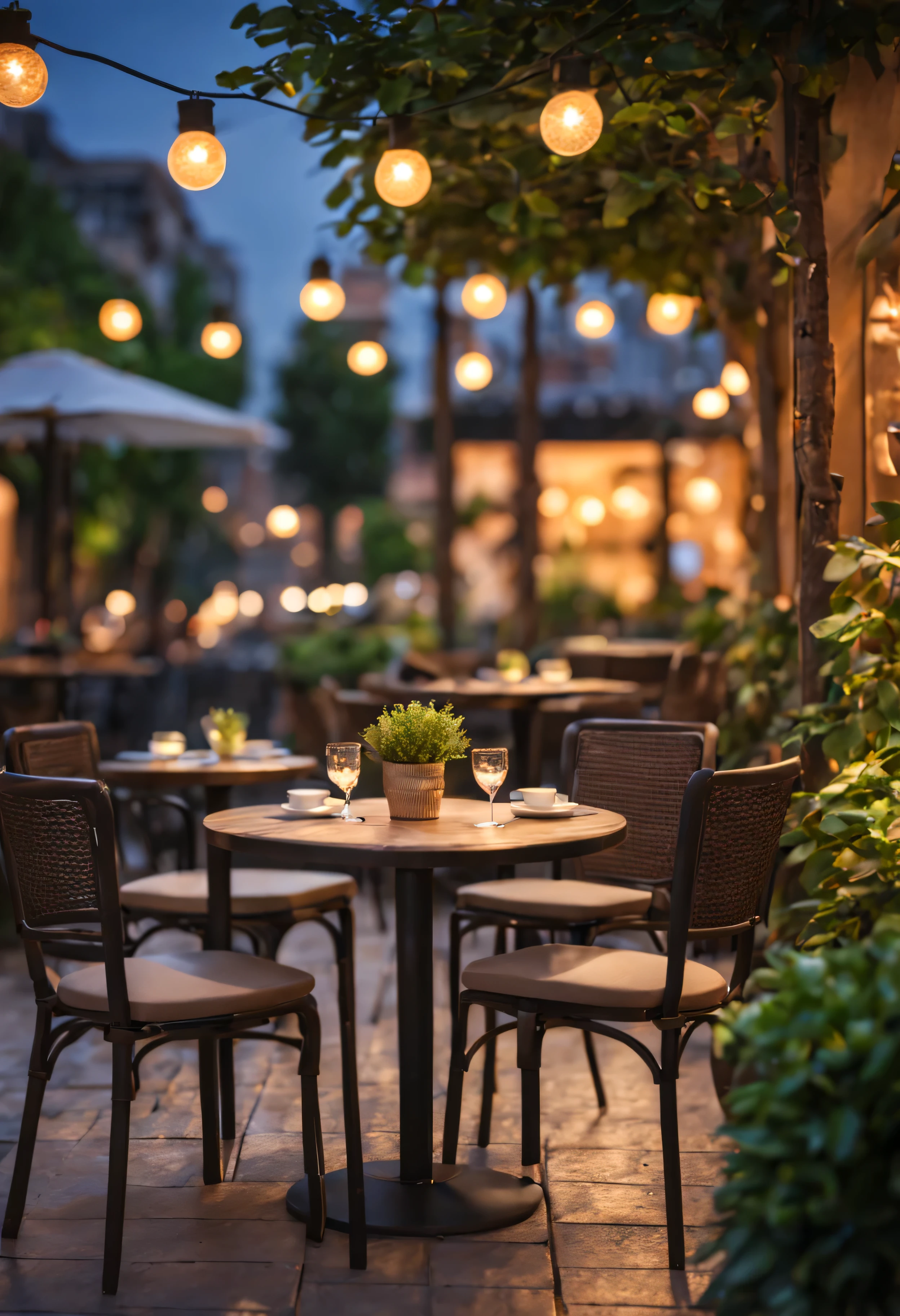 night.night.night view..Tables and chairs on the cafe garden terrace.Modern beautiful city bokeh background, Nice environment, optimistic matte, Beautiful digital artwork, cozy cafe background, Beautiful and detailed scenes, HD Terrace Cafe. Relaxation concept art, 8k high quality detailed art, 4k highly detailed digital art, Highly detailed scenes(night view.warm light)(best quality,4K,8k,high resolution,masterpiece:1.2),super detailed,(actual,photoactual,photo-actual:1.37),