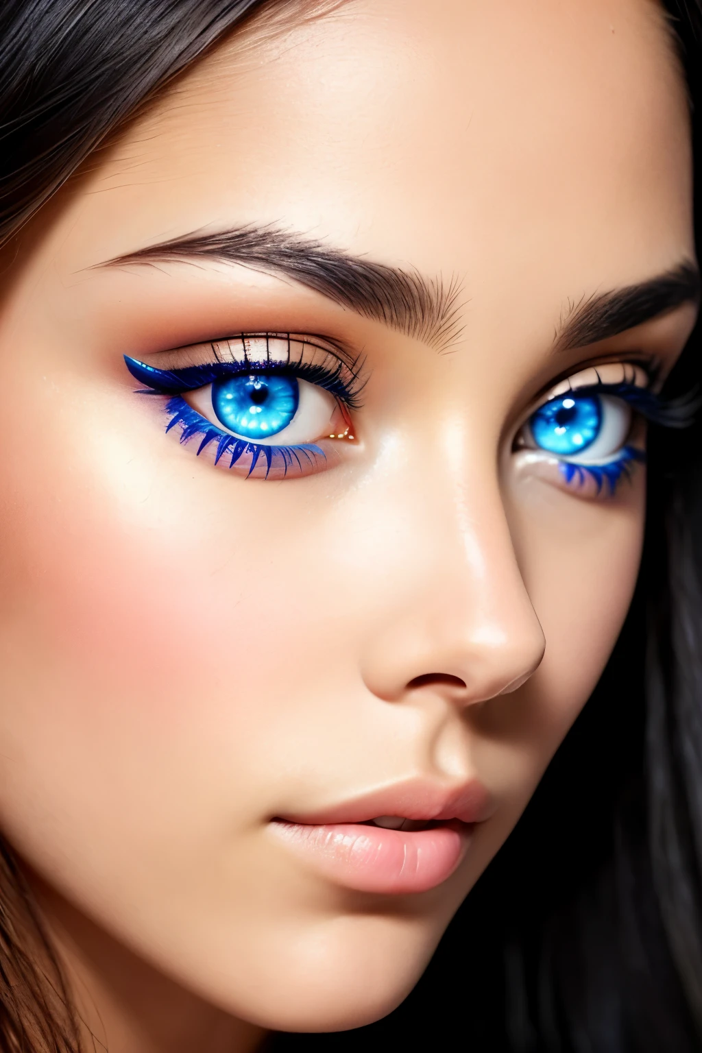 A stunningly beautiful black girl with captivating blue eyes is the focus of this up-close image. (intense gaze:1.3), (beautiful eyes:1.4), close-up, elegant, hyper-realistic, (blue eyes:1.1), mesmerizing, intense, (beautiful face:1.2), (detailed features:1.2), high definition, Portrait Mode, (high contrast:1.1), (stunning beauty:1.1), expressive, alluring, deeply focusing on the beauty and uniqueness of her ethereal gaze and striking features.