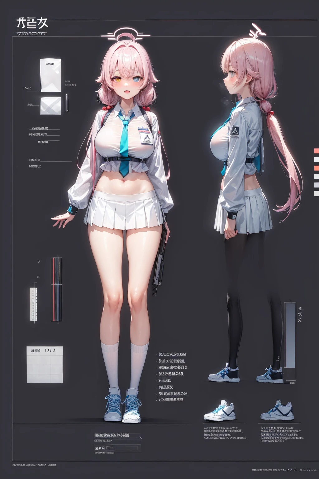 girl, solo, full body, from head to toe, standing, (Huge_Breasts:1.3), beautiful body, perfect body, nice body,
((Character Design Sheet:1.7, character reference sheet:1.7,)),
baserika, twintails, long hair, hair ribbon, red eyes, off-shoulder bikini, swimsuit, frilled bikini
