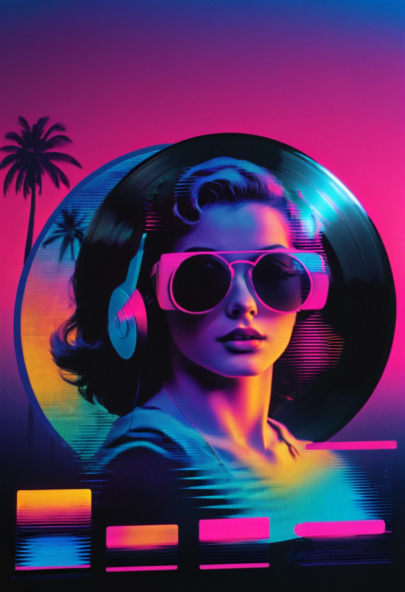 vinyl records,Vaporwave Aesthetic style, synthwave,