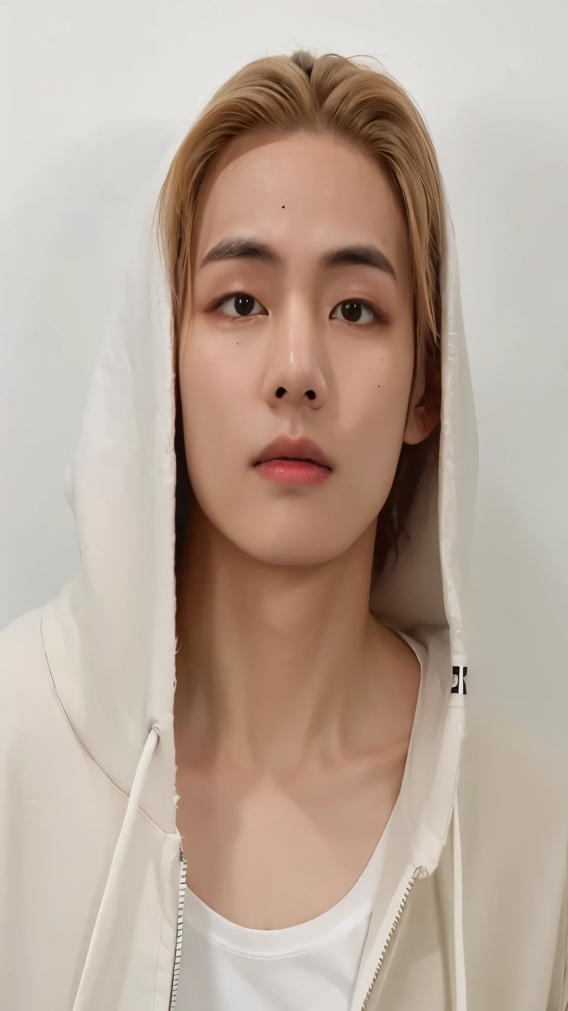 Homem com capuz e camisa branca, kpop idol portrait, Retrato de Kim Taehyung, inspirado em Kim Taehyung, adorable and pale korean face, Vdo grupo bts, realista. Taehyung, artista coreano.
