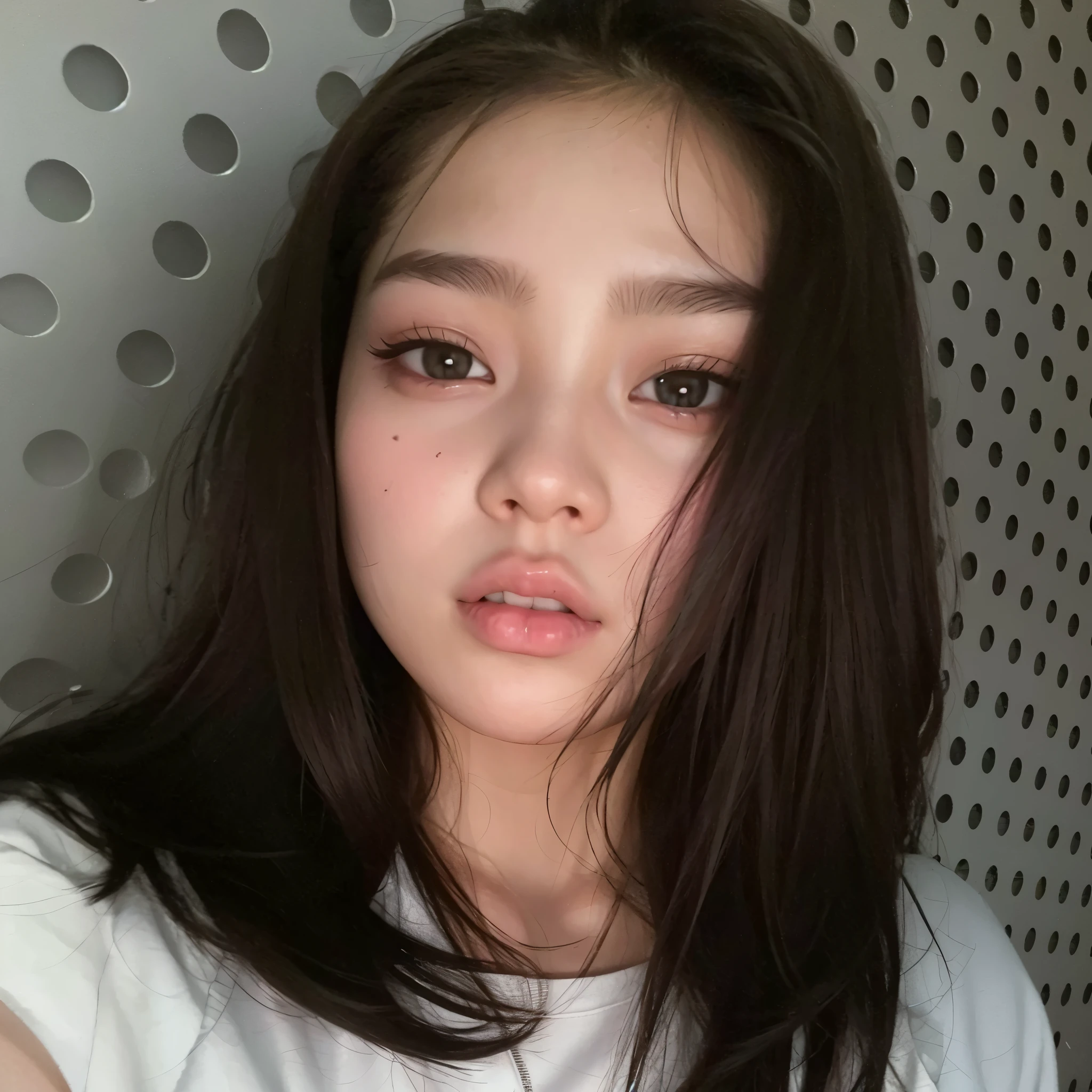 there is a woman with long hair and a white shirt, blackpink jennie, south east asian with round face, jossi of blackpink, young adorable korean face, portrait of jossi of blackpink, jinyoung shin, jaeyeon nam, young cute wan asian face, korean girl, heonhwa choe, ulzzang, wan adorable korean face, with round face , BlackPink Jennie rubyjane , blue eyes