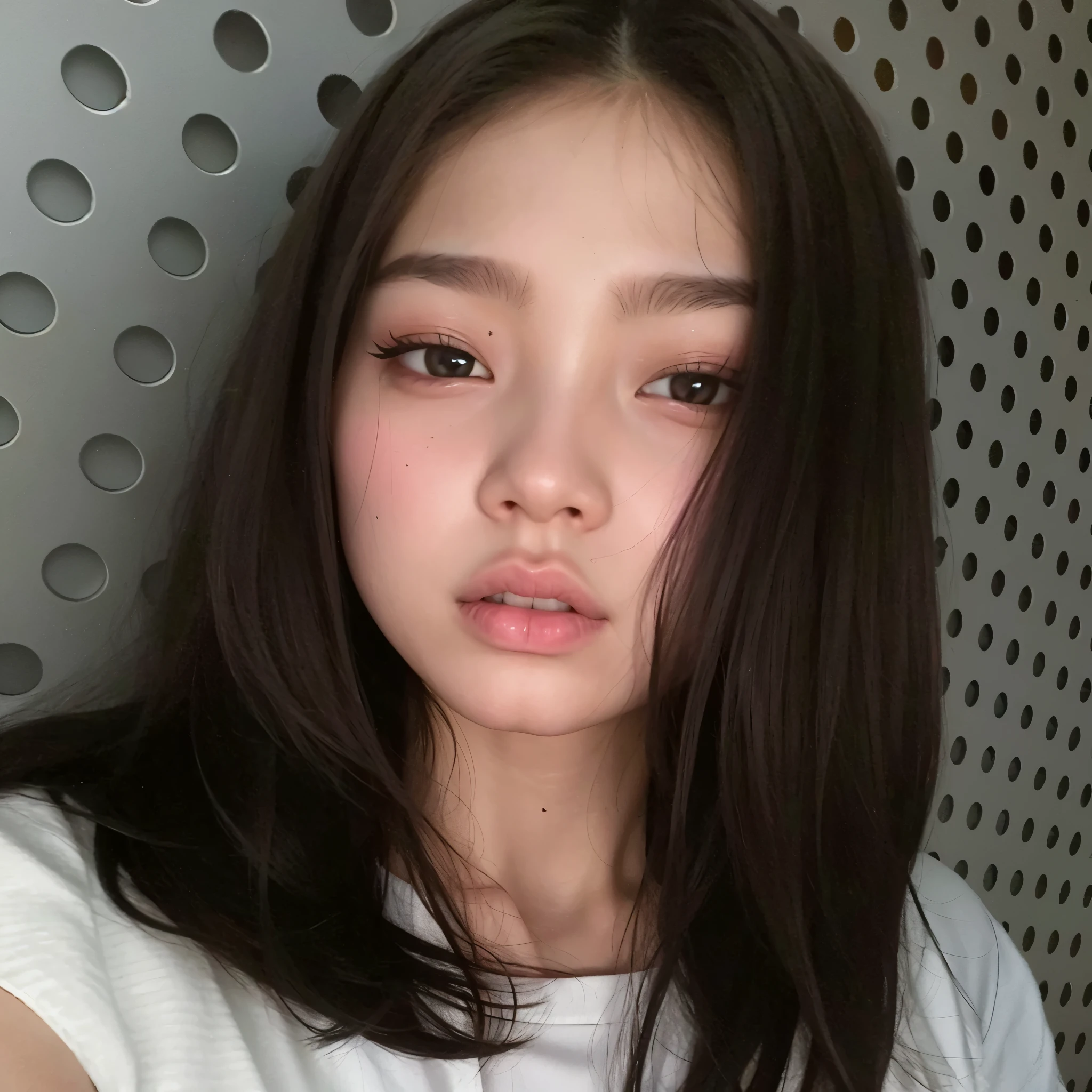 there is a woman with long hair and a white shirt, blackpink jennie, south east asian with round face, jossi of blackpink, young adorable korean face, portrait of jossi of blackpink, jinyoung shin, jaeyeon nam, young cute wan asian face, korean girl, heonhwa choe, ulzzang, wan adorable korean face, with round face , BlackPink Jennie rubyjane , blue eyes