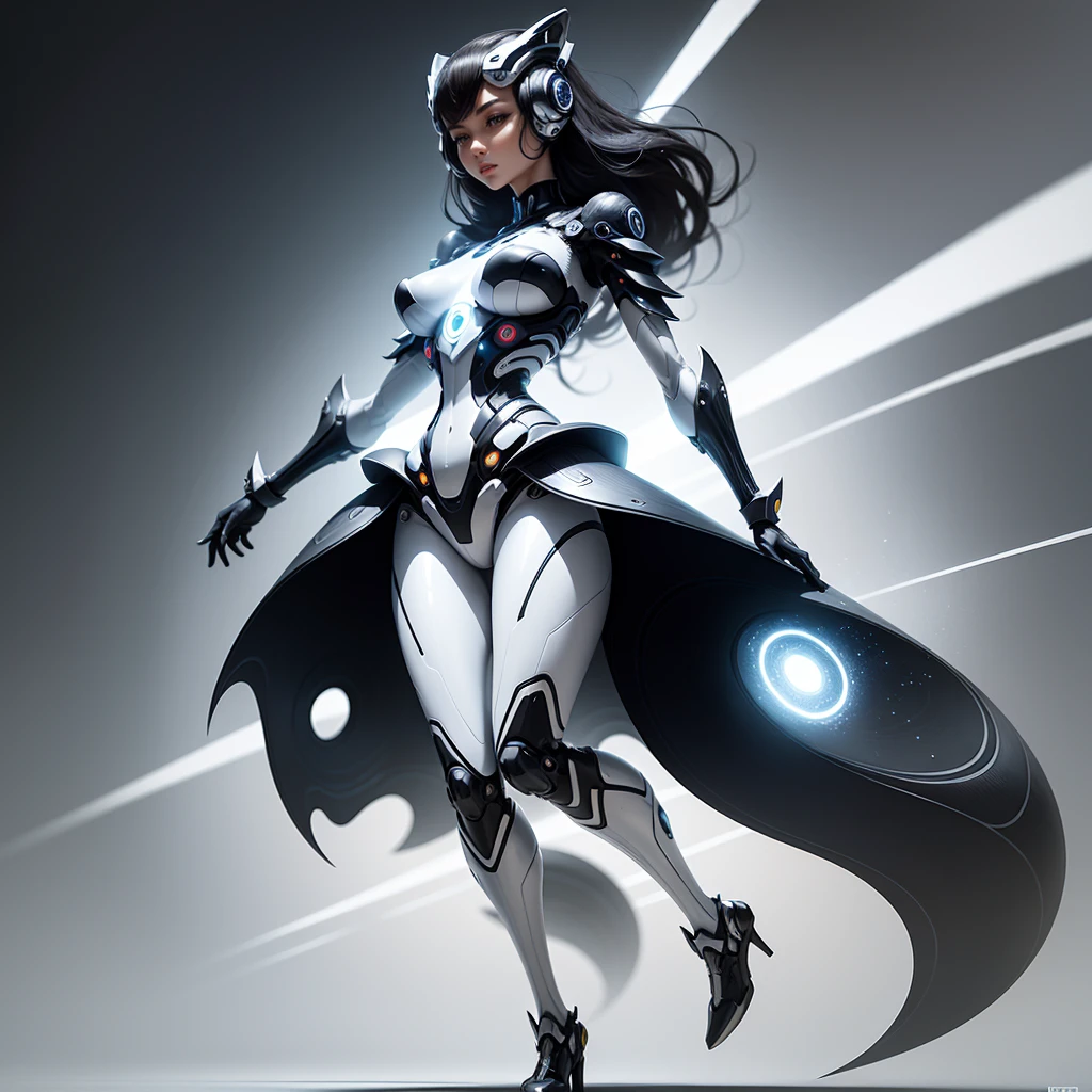 Full body girl, has an elegant and sophisticated appearance, combining elements of artificial intelligence with a touch of unique personality. Its structure is formed by smooth lines and contours, conveying a sense of fluidity and modernity.  