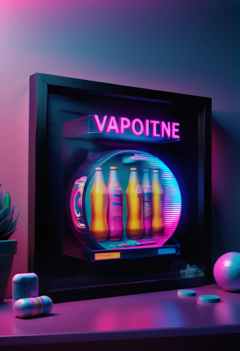 Framed, capsuled, pils, , medicine,80's, vinyl records,Vaporwave Aesthetic style, synthwave,