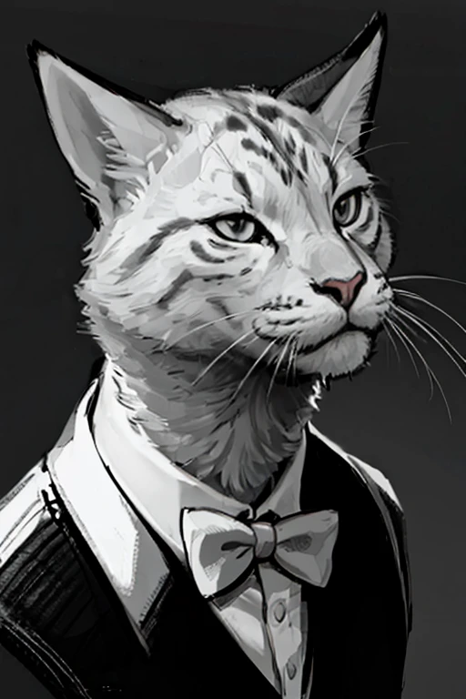 monochrome, greyscale, bowtie, bow, no_humans, black_background, animal_focus, animal, simple_background, solo, clothed_animal, closed_mouth