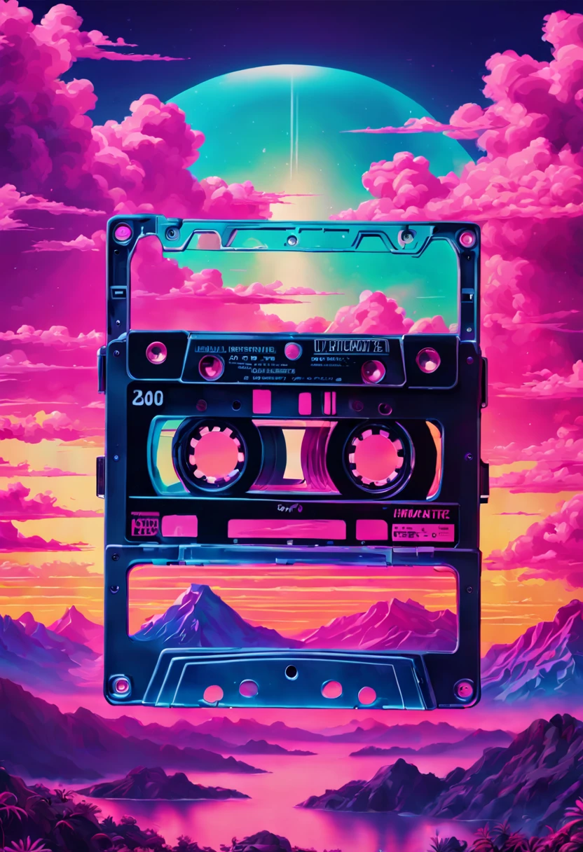 Cassette Tape Vaporwave, highly accurate realistic lifelike intricately detailed meticulous vibrant colorful ultradetailed. Epic cinematic brilliant stunning intricate meticulously detailed dramatic atmospheric maximalist digital matte painting