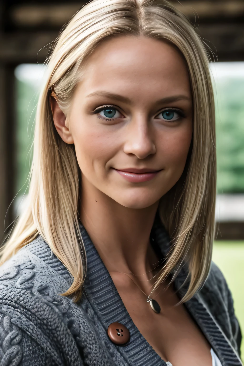 dramatische Beleuchtung, Ultra High Quality, Beautiful blonde with blonde highlights, (Button Up Cardigan Baumwolle) vor einem Kamin, Blickt in die Ferne, Sehr detailliert, 22 Jahre, Unschuldiges Gesicht, welliges Haar, green eyes, flirtet mit der Kamera, high resolution, Meisterteil, best quality, Hohe Detailgenauigkeit, sehr detailliert, Scharfer Fokus, detaillierte Haut, Textur de pele realista, Textur, Detaillierte Augen, Fachmann, charming smile, Schmollmund, Extremely detailed, Nachbearbeitung, maximale Details, Rauheit, wahres Leben, ultrarealistisch, Fotorealismus, Fotografie, 8K UHD, Cowboy-Fotografie aufgenommen, schmutzig, Dark atmosphere, Perfektes Gesicht, (detaillierte Haut), (reddening:1) schwach, natural light, (Direktes Licht:0.4), 8mm film grain, Fotografiert mit einer Sony a9 II, Length 24mm, F/2.8 offene Stellen, Konzentrieren Sie sich auf die Tiefe, (....ROH),