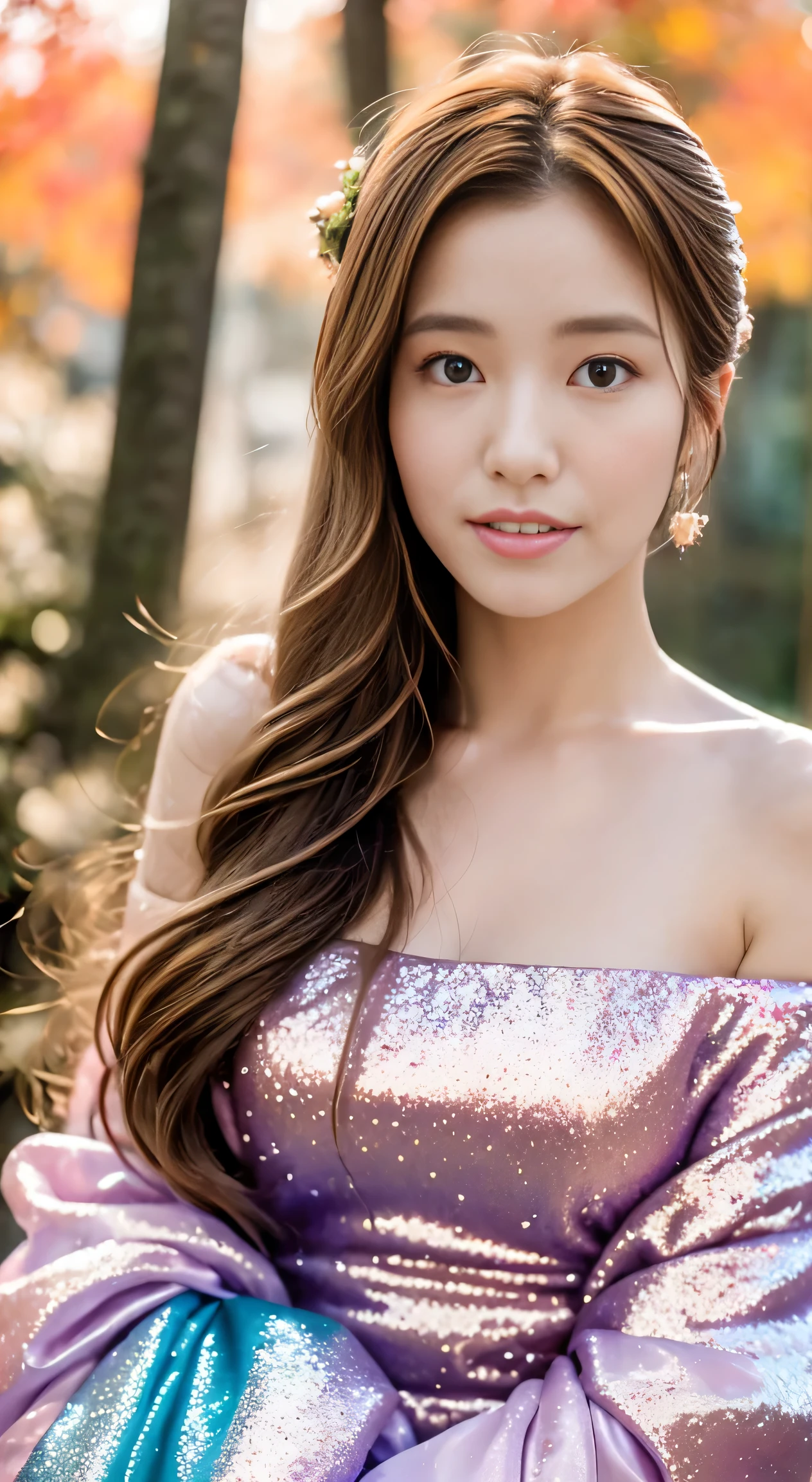 (Masterpiece), (Best Quality), (Super Detailed), (Dirty Hair), (Illustration), (1 Girl) (Long Pink Hair 1.5) (Blue Eyes) (Double Ponytail 2.0), ((((No Shoulders))),Hanfu, (Looking at the Audience, (Interview), (Simple Background), Beautiful and Delicate Eyes, Delicate Beautiful Face, Soaring (High Saturation), (Colorful Glitter), Multi-colored Bubbles, (Glitter), Accent on Face, PerfectNwsjMajic, conservative clothes, Shoulderless, autumn clothes, facing the masses, perfect figure,