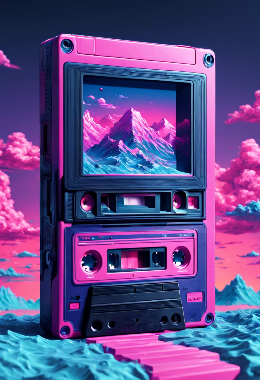 Cassette Tape Vaporwave, highly accurate realistic lifelike intricately detailed meticulous vibrant colorful ultradetailed. Epic cinematic brilliant stunning intricate meticulously detailed dramatic atmospheric maximalist digital matte painting