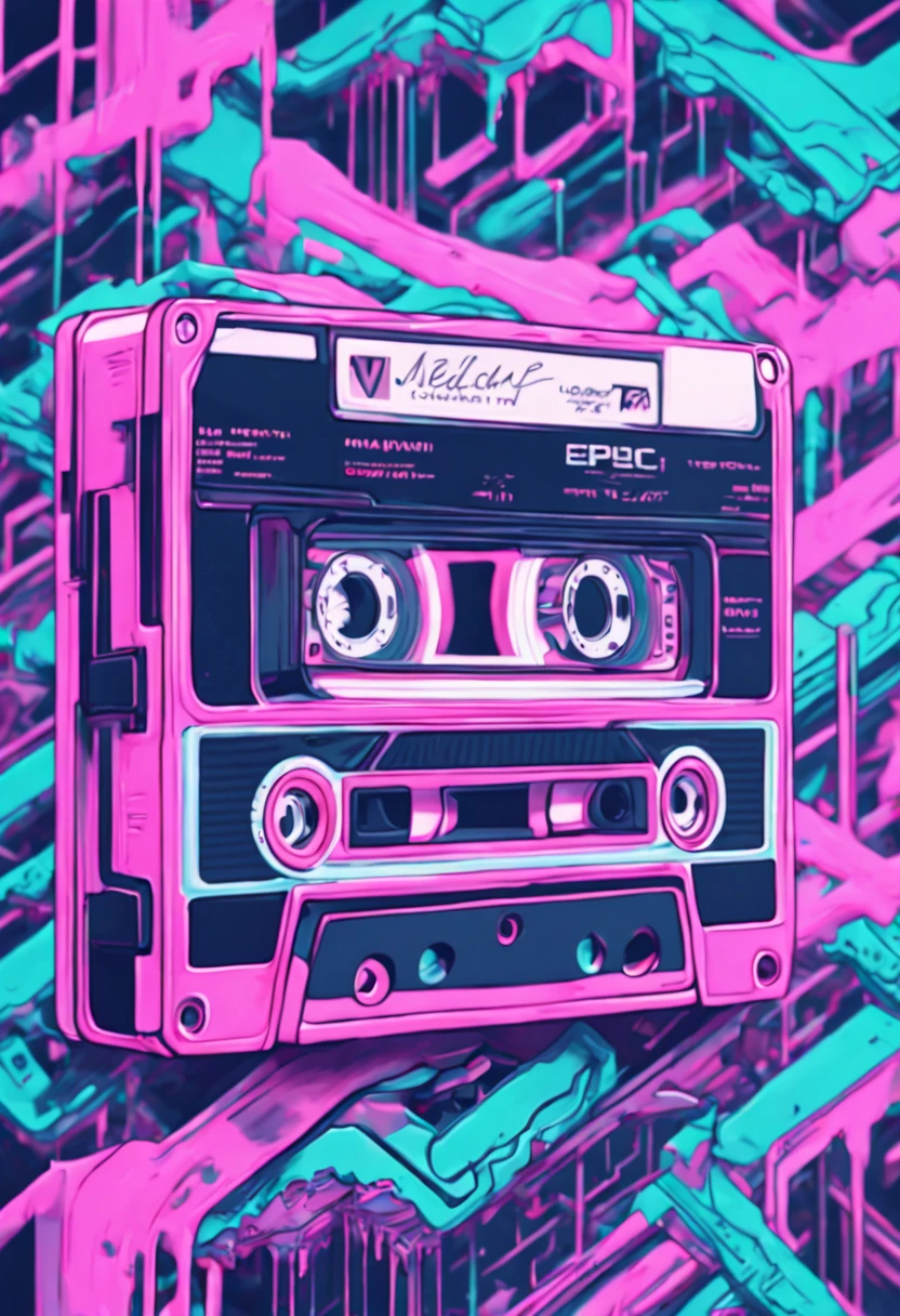 Cassette Tape Vaporwave, highly accurate realistic lifelike intricately detailed meticulous vibrant colorful ultradetailed. Epic cinematic brilliant stunning intricate meticulously detailed dramatic atmospheric maximalist digital matte painting