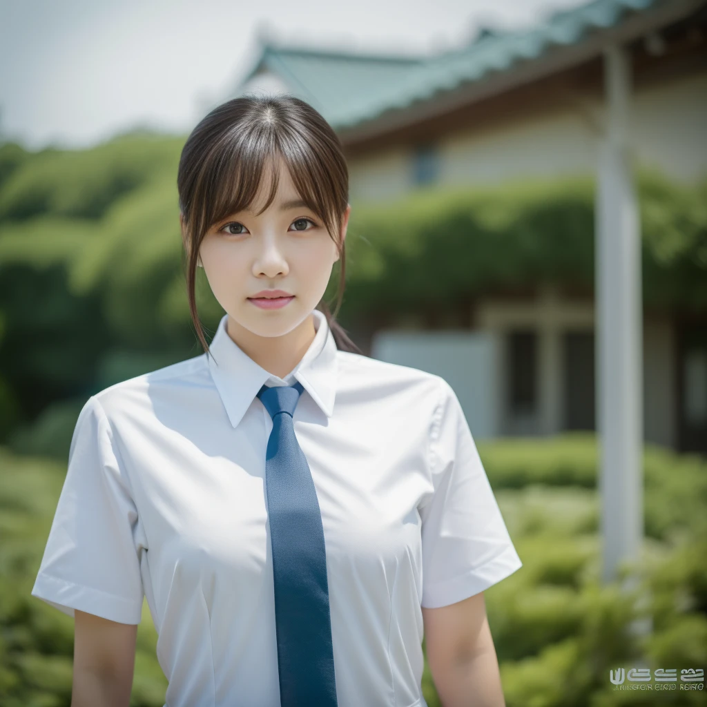 there is a woman in a white shirt and blue tie, sakimichan hdri, Nam Jae Young, Yoshitomo Nara, Hwang Se-ha, Chiho, nishimiya shouko, Lee Ji Eun, Lee Ji Eun, Photographed with canon eoa 6 d mark ii, Photographed with Canon 5D MK4