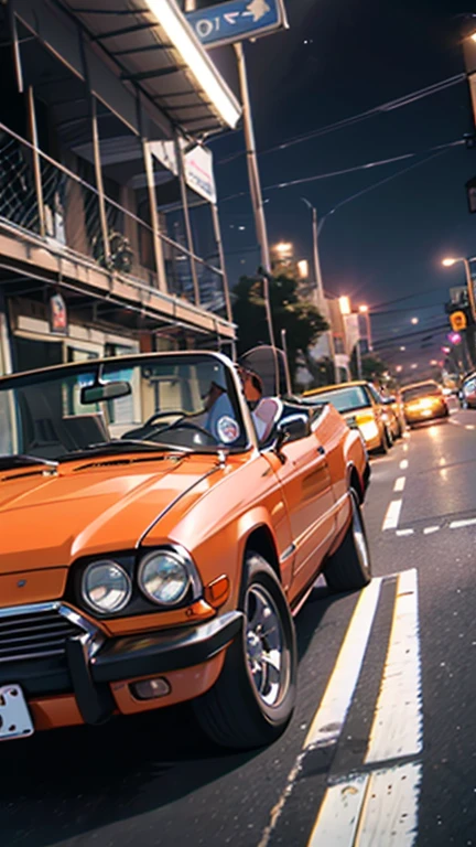 Convertible cars, nas Ruas largas de New Orleans, visto a lateral do carro passando, homens negros dirigindo e outros dentro do carro, colorido, Foto Realista,