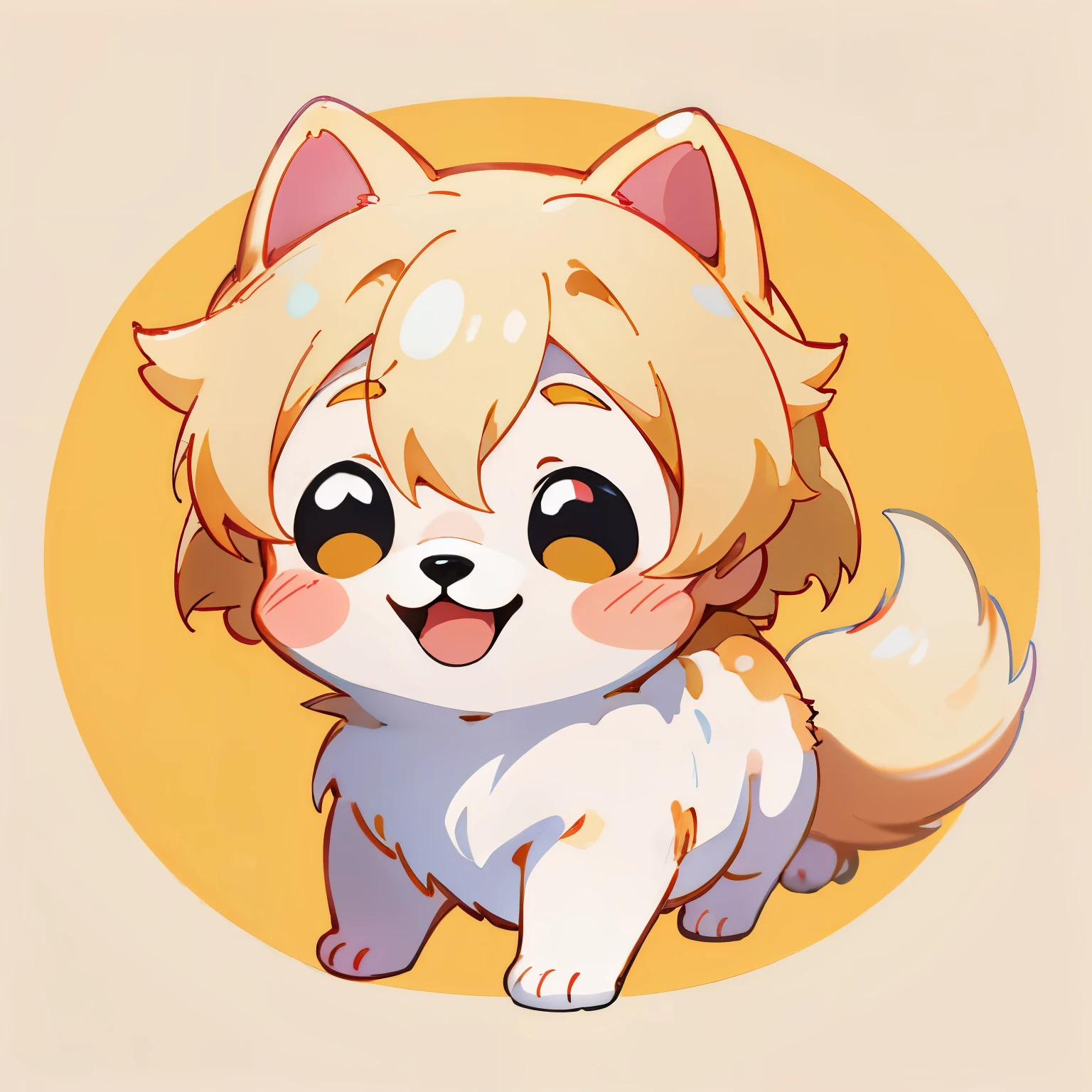 Baby Golden Retriever,One puppy、 official artwork, , , anime style portrait, anime moe art style, 2 d anime style, Cute art style, Stylized anime, Anime Art Style, Anime style. 8K, anime style 4 k, Anime Art Style, digital anime art!!、White puppy、fluffly、Baby Golden Retriever、blanche、Vigorous、A charming smile、Deformed puppy、raise the front paws、Deformed puppy、dynamicposes、((masterpiece))、(((top-quality))、Chibi Chara、