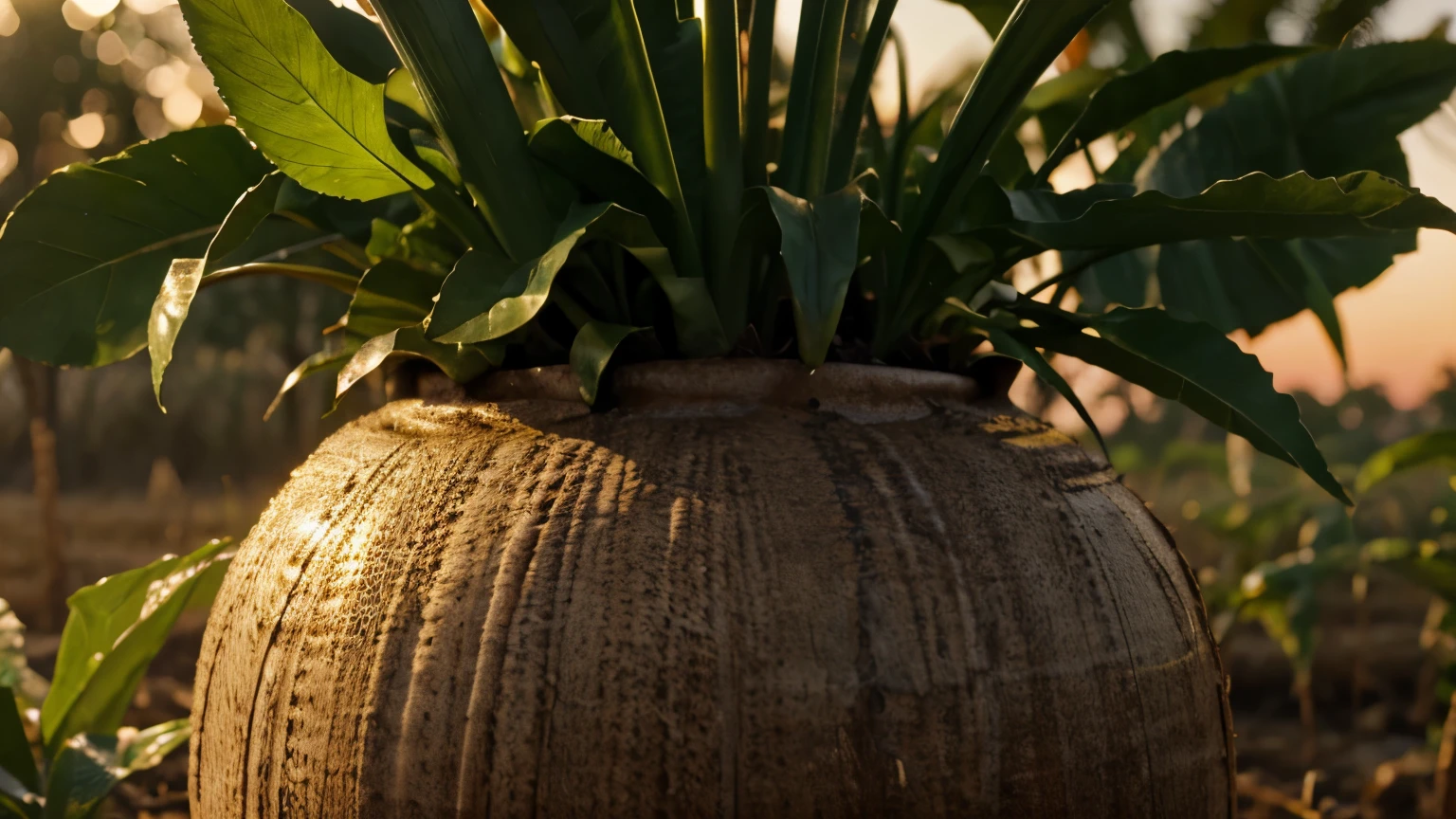 close up shot of crops, plant close up shot, African Savanah, Gold Hour, Sunset, 4k, High res, Movie Opener, Preamble, Vegetation, Farm