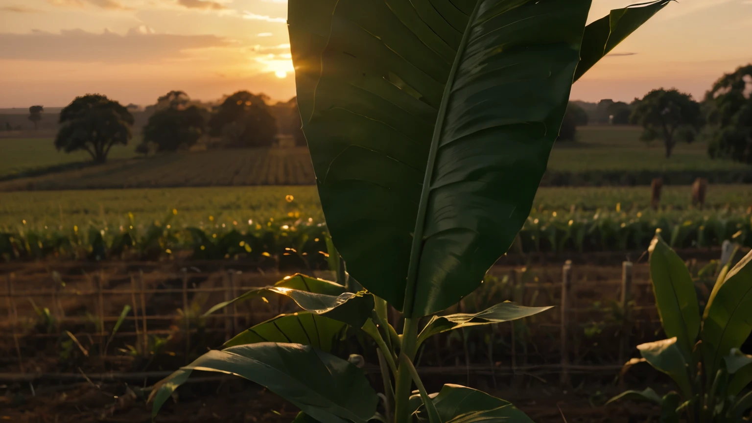 close up shot of crops, plant close up shot, African Savanah, Gold Hour, Sunset, 4k, High res, Movie Opener, Preamble, Vegetation, Farm