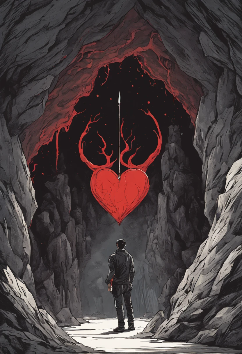 A man in a cave has his heart removed black. angry. very 