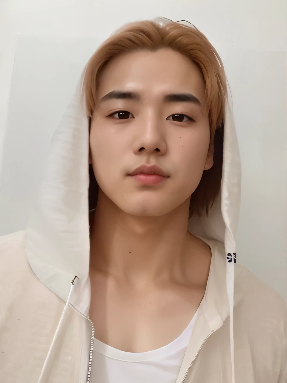 Homem de capuz branco com camisa branca, adorable and pale korean face, hyung tae, todos do grupo nct, Jimin\the right eyelid is swollen, taejune kim, young pale angel, Hong junho hyung, inspirado em jeonseok lee, taken at the beginning of 2020, hyung tae kim