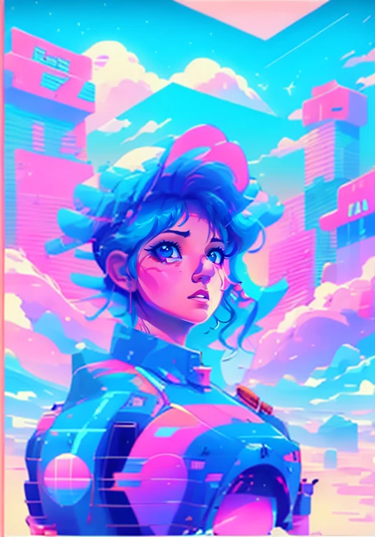 Vaporwave Aesthetic art, retro futurism art, Art Deco, panoramic, Ultra high saturation, (best quality, masterpiece, Representative work, official art, Professional, 8k), 1girl face