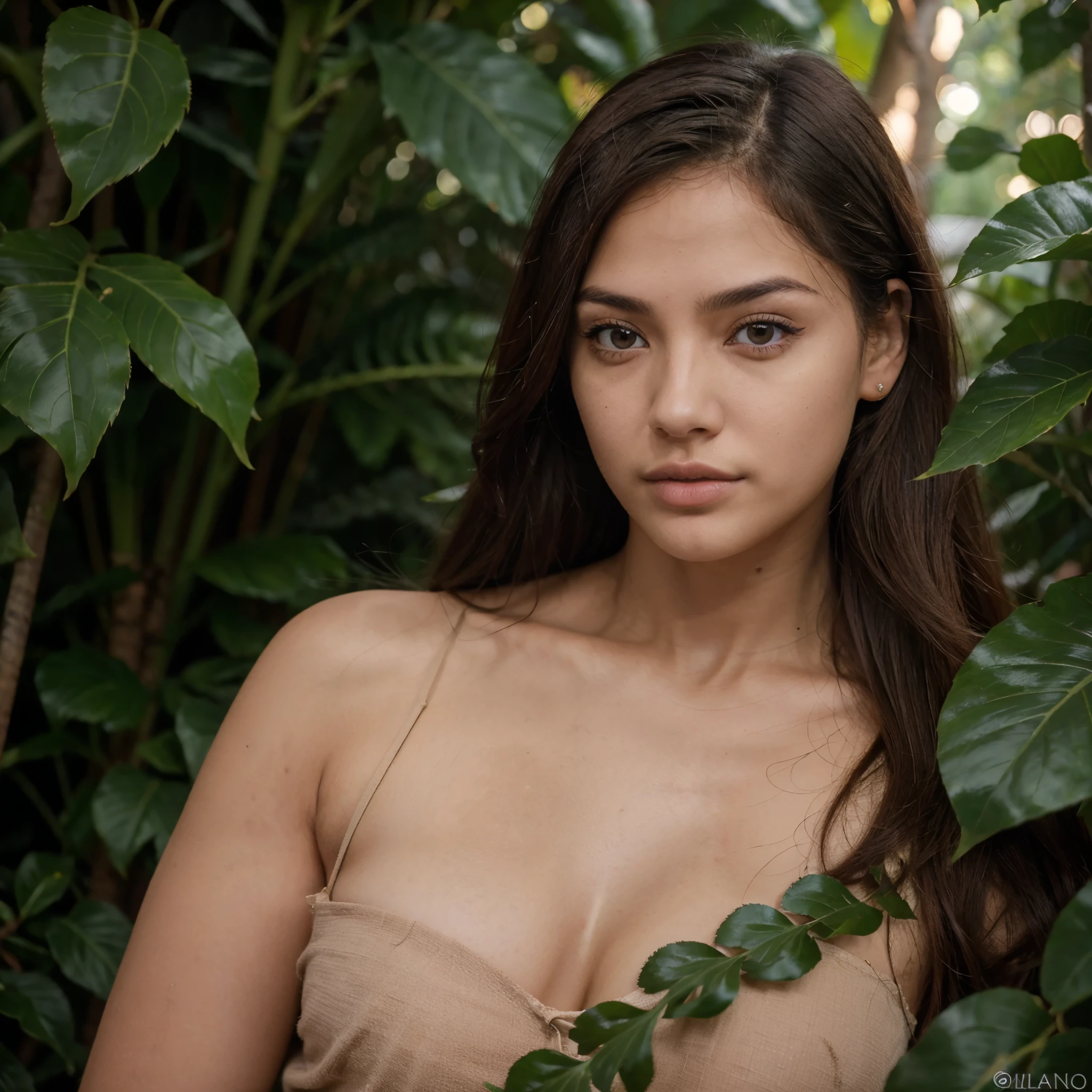 Modelo joven, morena, ojos lindos perversos y de color verde, labios lindos, small and thick, cabello de color rosado, defined cheekbones, cejas perversas, lunar en el labio