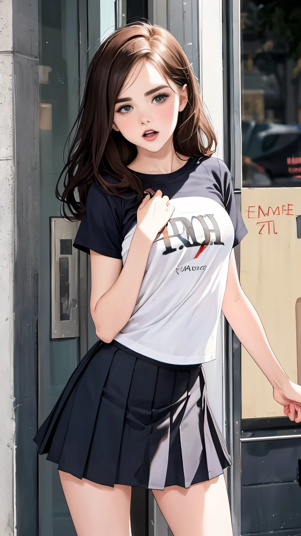 13 year old Zoey Deutch, pleated skirt, t-shirt dress, erection: 1.2, penis, big, long, veins, testicles