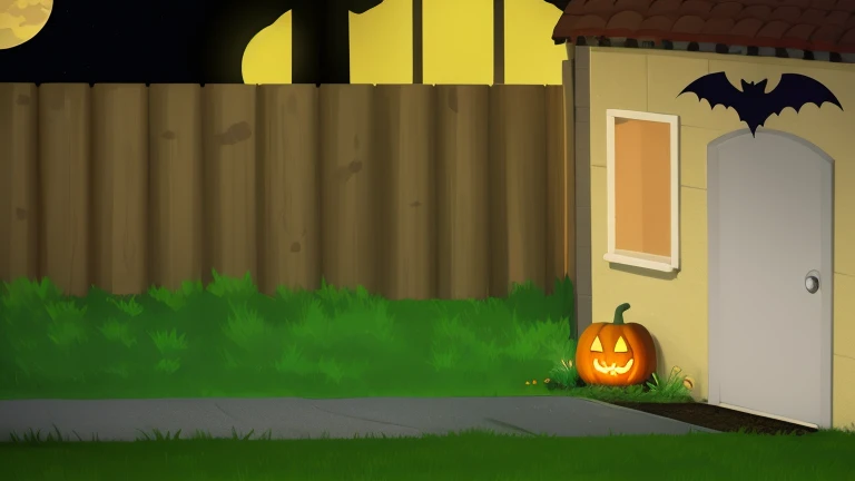 Halloween, night, Brick house, path in the grass, pumpkin jack, Intimidating atmosphere 