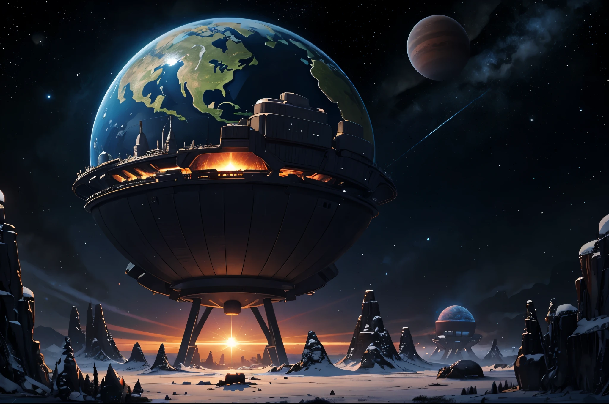 An alien planetary civilization observes the Earth with a giant telescope