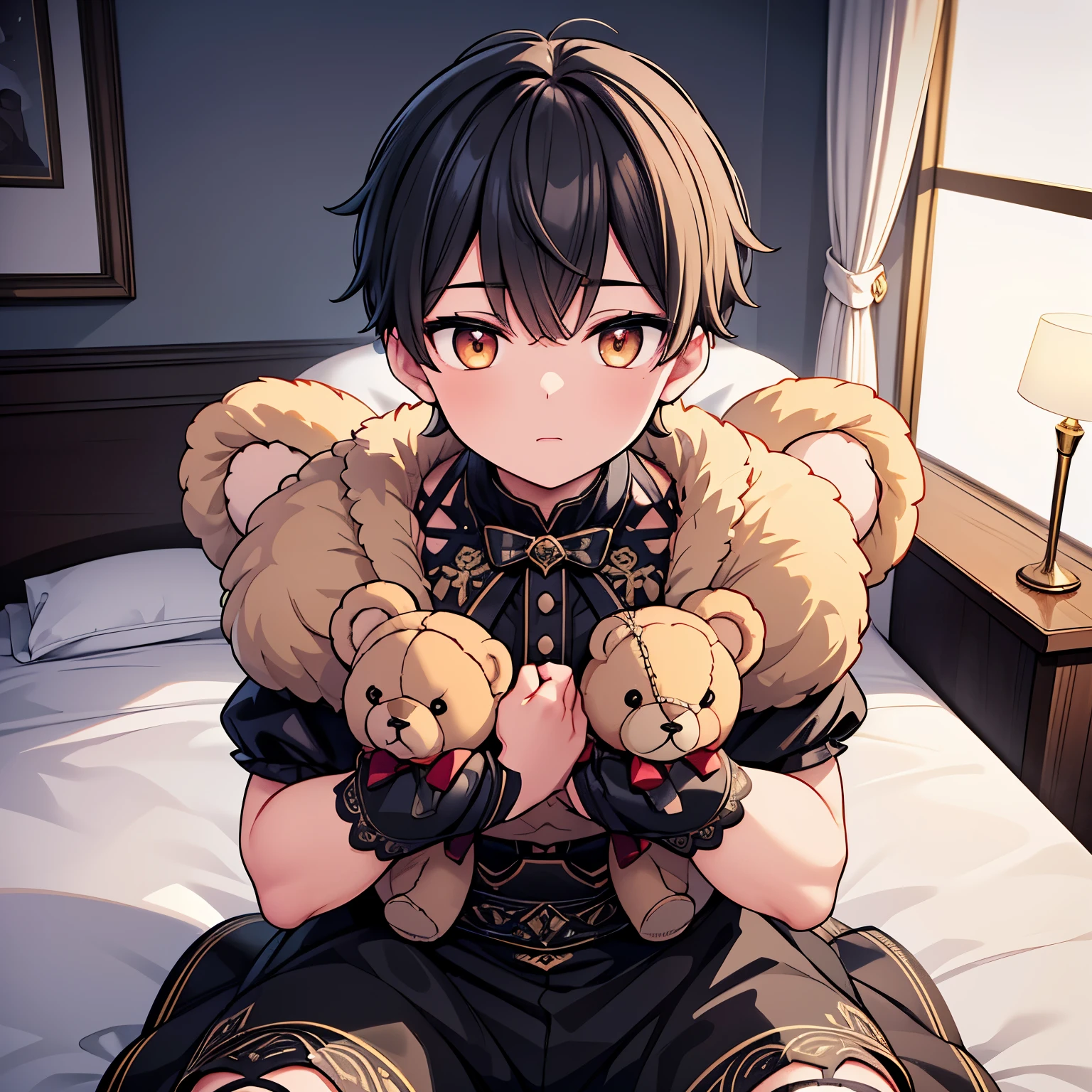 (Ultra-Detailed:1.2), (8K, Best Quality), (Male Face Close-Up), (Masterpiece:1.2), (Illustration:1.2), (Male Shiny Skin), (Cinematic Lighting), ((1Boy:1.5)), (Male Glowing Eyes), (Male Hairstyle), Pinterest Trends, DeviantArt Trends, (Delicate Detailed), (Intricate Details), (Octane Render), (Male Glowing Accessories), (Detailed Glowing Room With Lots Of Teddy Bears:1.2), (Male Black Outfit), (Sitting On A Bed:1.2), (Holding A Teddy Bear:1.2), (Pastel Colors), (Male Muscle Body)