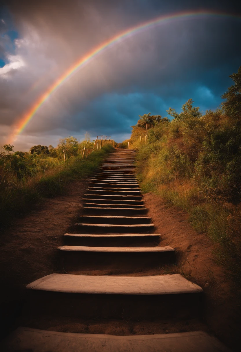 Close-up of the stairs leading to the rainbow sky, Escalera al cielo, A very colorful paradise, escaleras del infierno al cielo, conduciendo al cielo, Nubes arco iris, Colors of cielo, Sendero del arco iris, cielo colorido, Nubes arco iris, cielo!!!!!!!!, rainbow, colores del arcoiris, Psychedelic sky, En hermosos colores, color iridiscente, colorful dream, cielos coloridos