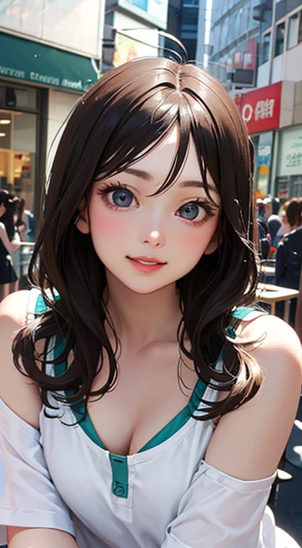 muste piece, best quality,love doll, silicon, fine details, High resolution, 8K Dende Wallpaper, perfect dynamic composition, beautiful detailed eyes, ladies fashion summer,medium hair, C Cup Breast Natural Color Lip, bold sexy pose,shy smile,Harajuku style、20 year old girl、cute type、sexy shot looking at camera, Brass Strap Display