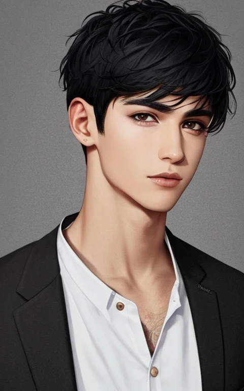 Realistic Boy with black eyes black short hair