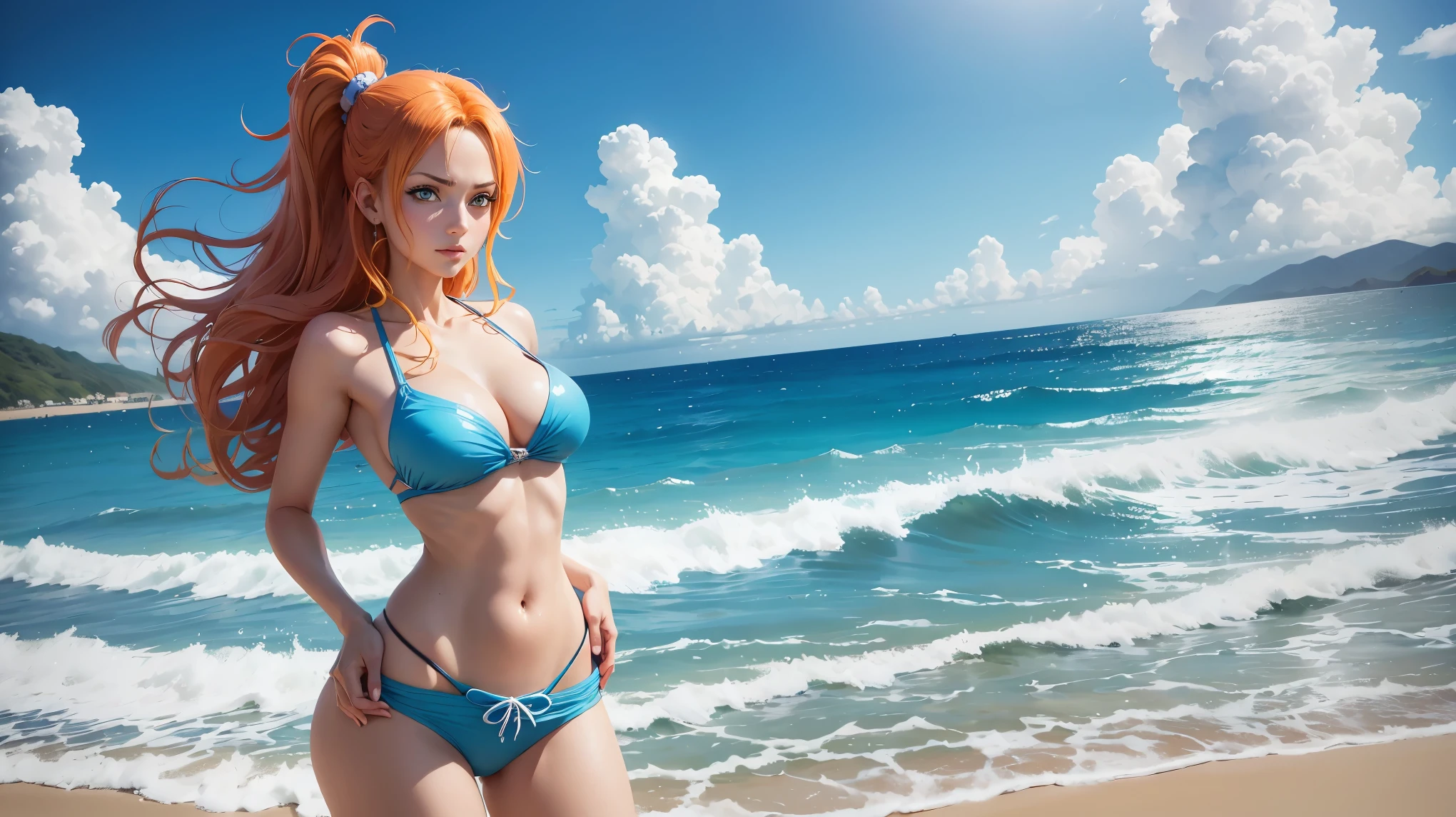 very sexy, very beautiful feminine cute lustful tender sweet luxurious bride RANMA21 posing sexy, happiness, passion doggy style vaginal sex, detailed, masterpiece, high quality, photorealistic, love, Red hair,single braid,blue eyes, tropical beach