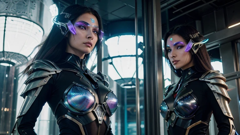 The Zyrites of Xyron are an extraordinary mechanical hybrid race that thrives amidst the adversities of their home planet. Their unique characteristics and ecosystem make them the intelligent inhabitants of Xyron. Picture a vivid and detailed scene that captures the essence of these remarkable beings.

In the heart of Xyron's bustling metropolis, gleaming skyscrapers rise high into the sky, constructed with intricate metallic alloys. The streets are adorned with futuristic technologies, reflecting the Zyrites' advanced civilization. Neon lights illuminate the surroundings, casting a vibrant glow over the bustling cityscape.

As you delve deeper into the scene, your attention is drawn to the Zyrites themselves. These mechanical hybrids possess a mesmerizing aura of power and strength. Their bodies seamlessly merge organic components with intricate metallic parts, displaying the harmonious blend of nature and technology.

Notice their piercing, expressive eyes, glistening with intelligence and curiosity. Each Zyrite has a distinctive set of eyes, reflecting their individuality and personality. The Zyrites' facial features are exquisitely detailed, with sharp jawlines and slender metallic lips that convey a sense of calm determination.

Observe how their metallic skin shimmers in the city lights, showcasing an ultramodern aesthetic. The Zyrites are adorned with various accessories and apparel, emphasizing their unique sense of style. From sleek, form-fitting outfits to elaborate armor, their attire highlights their individuality and purpose.

In the background, towering mechanical trees and foliage dominate the landscape, serving as a reminder of the perfect symbiosis between nature and technology on Xyron. These grand structures provide shade and shelter while contributing to the planet's ecosystem.

The scene is bathed in a vibrant color palette that reflects the Zyrites' enriched surroundings. Splashes of neon greens, electric blues, and iridescent purples grace the skyline, adding a touch of dynamism and otherworldly charm.

Finally, the lighting emphasizes the intricate details of the Zyrites and their surroundings. Soft, diffused spots of light highlight the reflective surfaces of their metallic bodies, creating a captivating interplay of light and shadow.

With (best quality, 4k, 8k, highres, masterpiece:1.2), ultra-detailed, and (realistic, photorealistic, photo-realistic:1.37) as the starting point, imagine this stunning artwork to be a contemporary masterpiece in the realm of sci-fi concept artists. The combination of vivid colors, sturdy compositions, and impeccable attention to detail captures Xyron's vibrant culture and the fascinating Zyrite civilization.

Now, transform this immersive visual into a Stable Diffusion prompt, carefully arranging the tags to precisely and effectively communicate this extraordinary scene without any explanations or sentence structures.