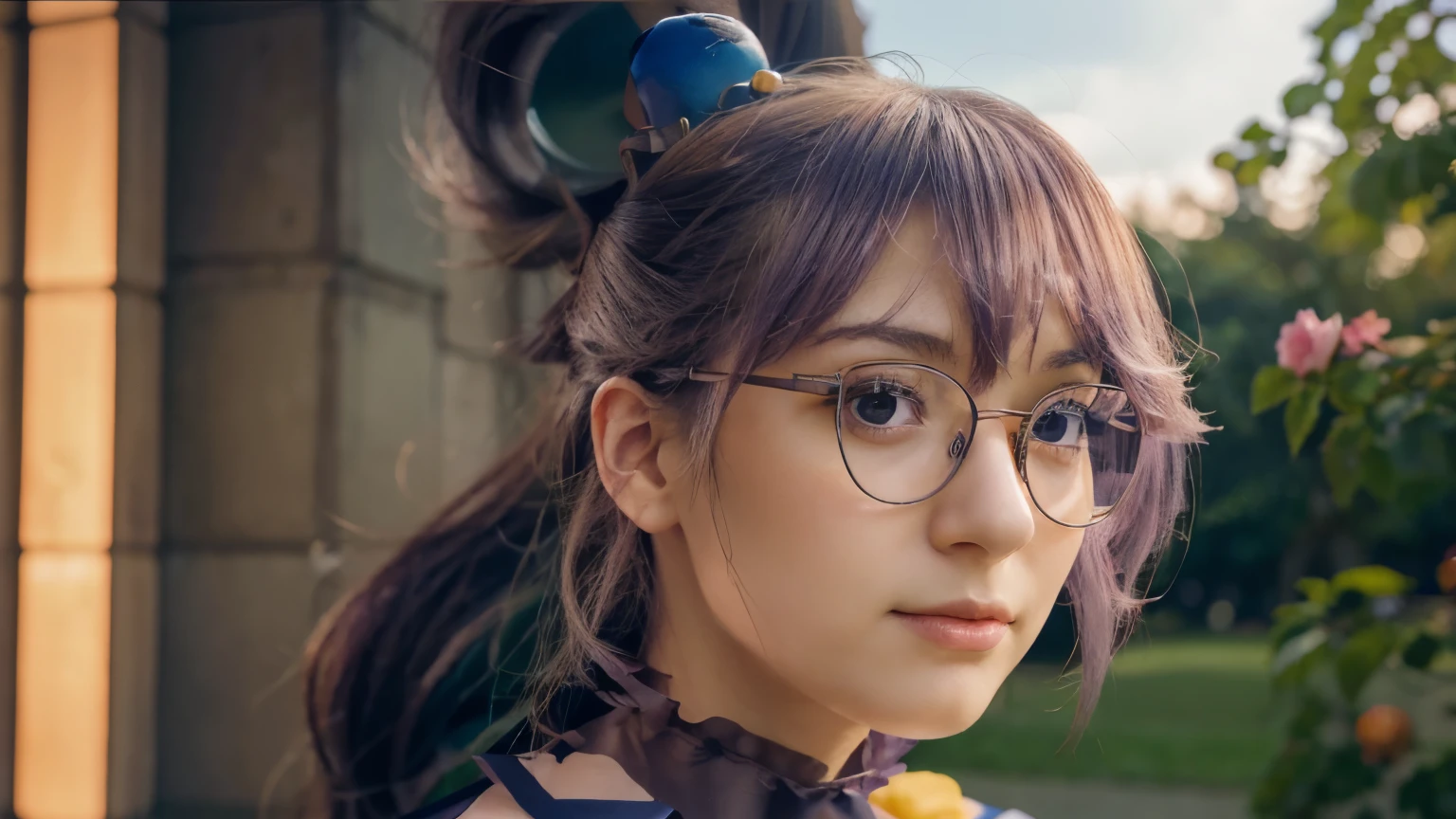 Close-up of a woman with Rosa hair wearing glasses, Kunstwerk im Guvez-Stil, Guvez, kawaii realistic portrait, inspiriert von Seihiko-kun, glowing Rosa face, Rosa girl, beautiful anime portrait, Rosa glasses, glowing Rosa eyes, realistischer Anime-3D-Stil, Yanjuncheng, Realistischer Anime-Kunststil, ((Rosa)8 TAUSEND