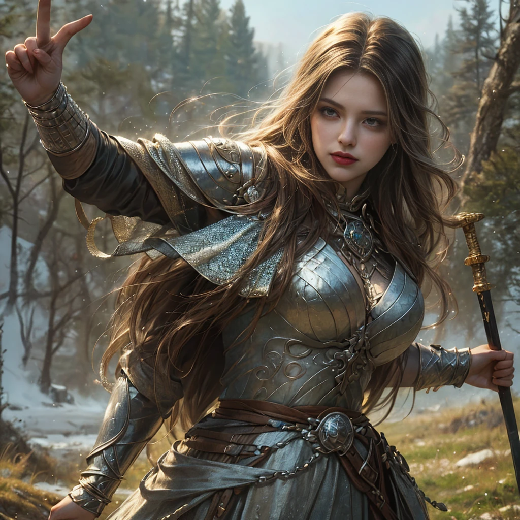 (masterpiece, best quality), dynamic pose, 1girl, beautiful face,viking sword,chainmail armor intricate details, background wilderness, nsfw, exposed