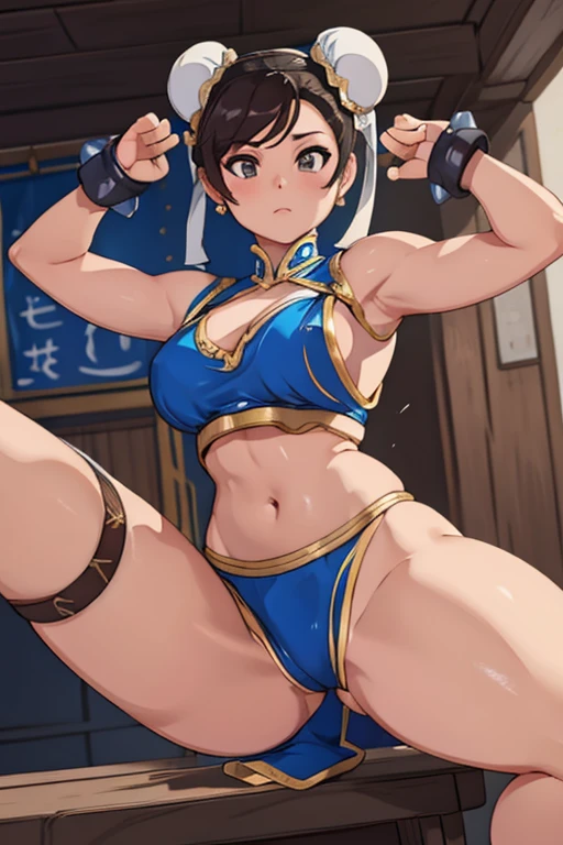 Cinematic pose,obra maestra,Mejor calidad,Chun Li,cuerpo completo,calle,escenario,