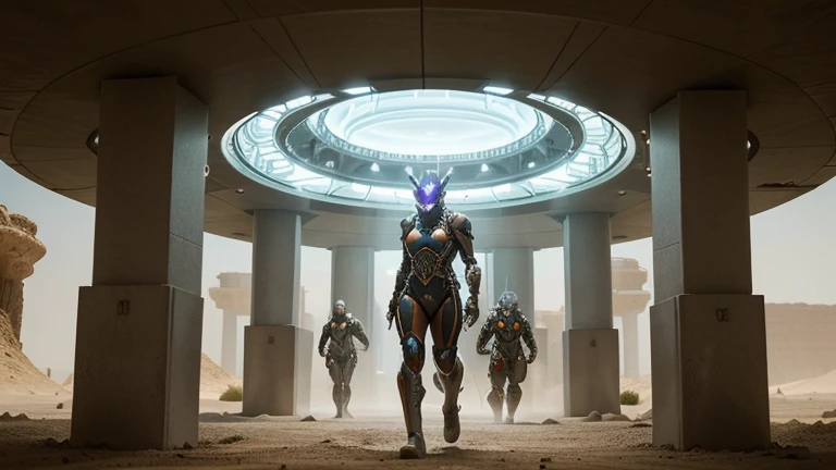 The intelligent inhabitants of Xyron are the Zyrites, a robust mechanical hybrid race adapted to the planet's adversities. They built their underground cities to escape the scorching heat and sandstorms. They use advanced technology to purify water and grow food in controlled environments.
