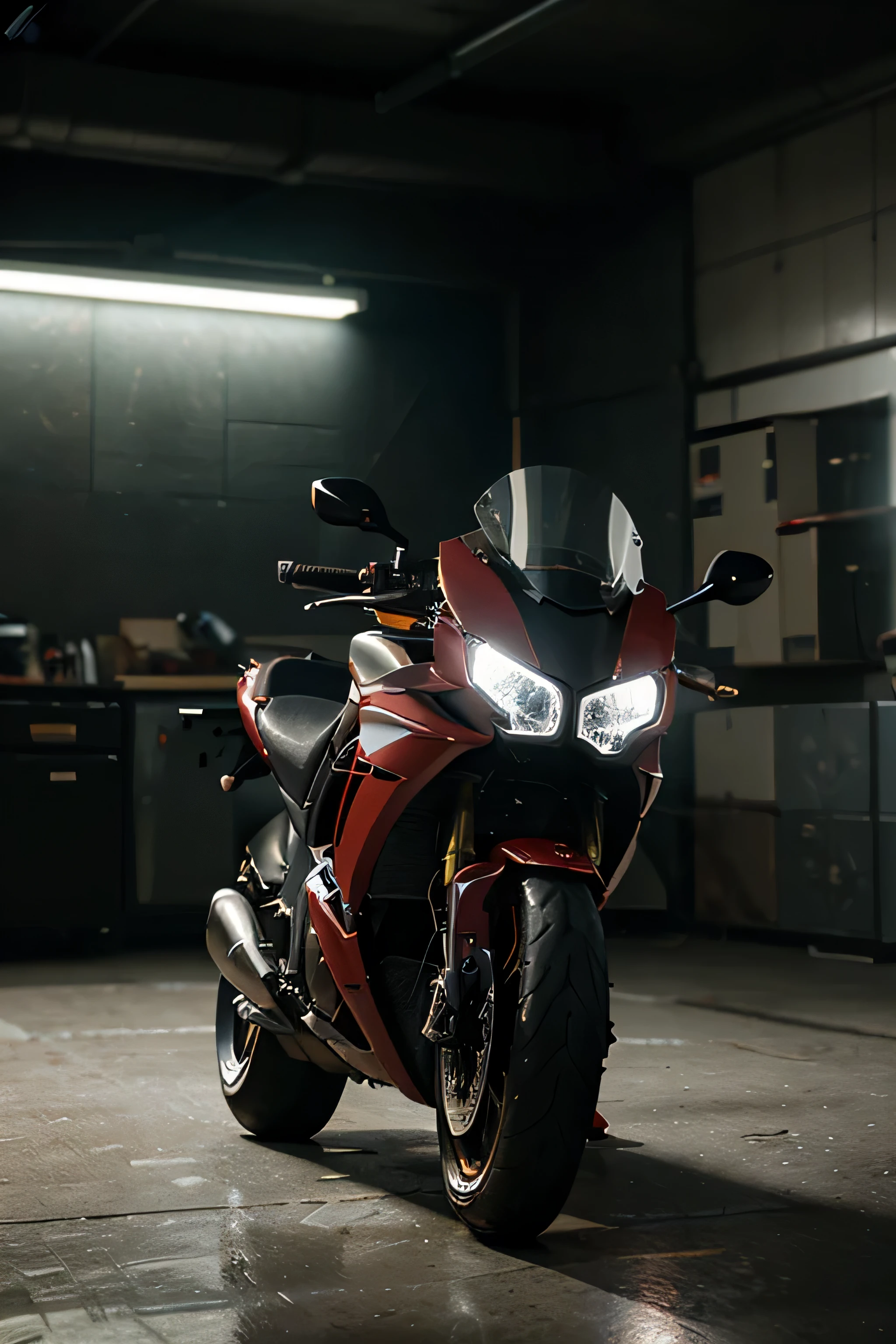 Motocicleta Ducatti vermelha sozinha na garagem, luz neon, fundo futurista, cinematographic, photoshoot, Fotografado na lente de 25mm, Depth of field, Tilt Blur, Velocidade do obturador 1/1000, f/22, White balance, 32K, Super-resolution, Foto profissional RGB, half rear lighting, luz de fundo, dramatic lighting, Incandescente, soft lighting, volumetric, story of the day, global illumination, Screen Space global illumination, Espalhamento, sombras, Duro, cintilante, Lumen reflections, Screen space reflections, Diffraction classification, chromatic aberration, Deslocamento de GB, Linhas de varredura, ambient occlusion, Anti-aliasing, fKAA, THAI, RTX, SSAO, Shaders OpenGL, post-processing, post production, sombreamento celular, Mapeamento de tons, CGI, VfX, SfX, incrivelmente detalhado e intrincado, Hiper maximalista, elegante, Dynamic Posture, fotografia, volumetric, ultra-detalhado, detalhes intrincados, super detalhado, Environment – Uplight, --com 9:16 --q 2
