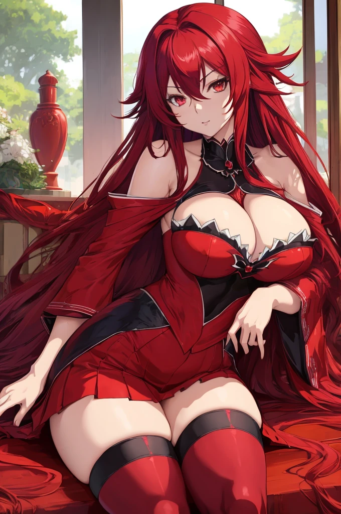 beautiful japanese anime lady wear rias gremory outfit sexy with red hair
