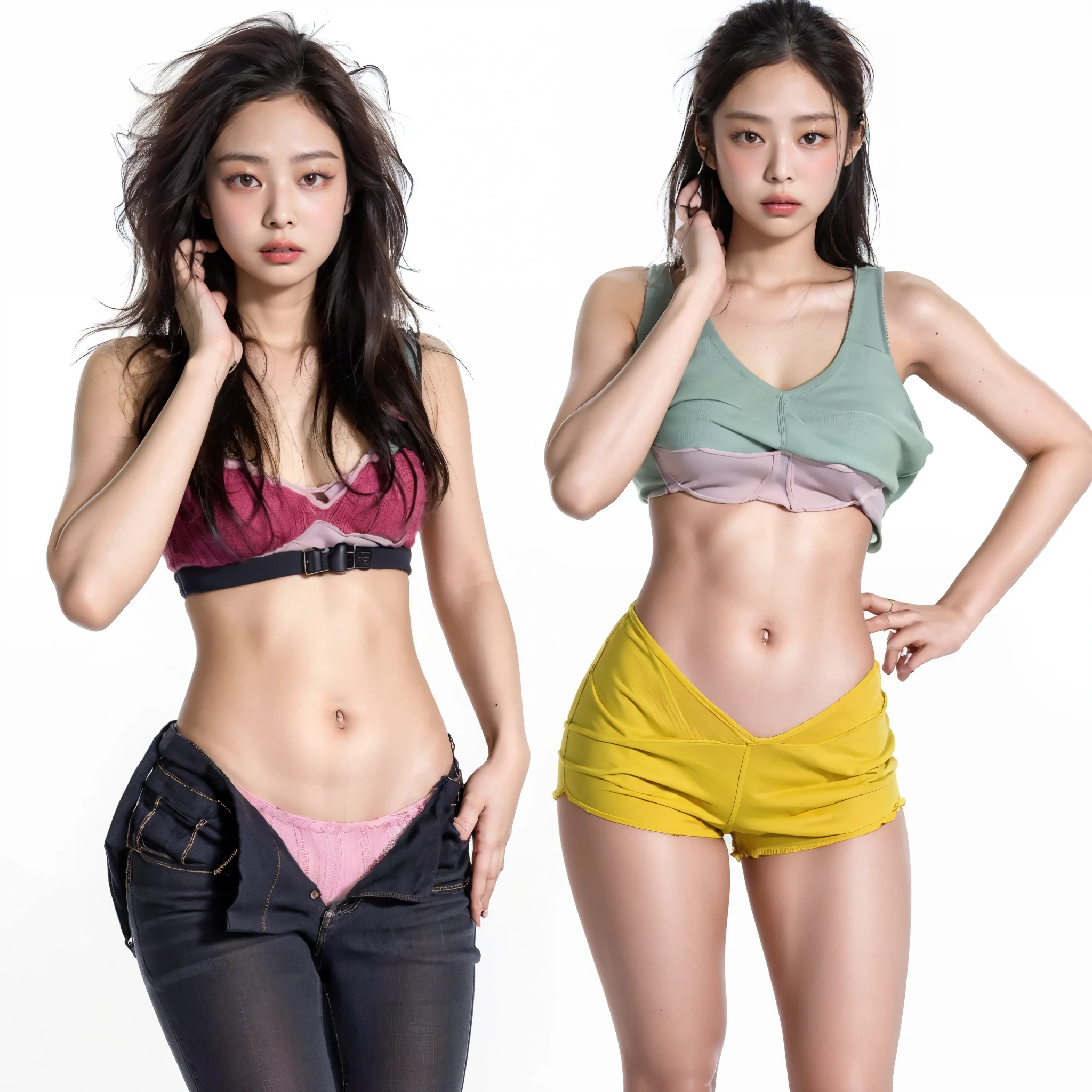 (1girl:1.3), Solo, __body-parts__, Kim Ji-ni Jennie Face, World-weary Face, Indifferent Eyes, Pink Bandeau Sweater, Skirt, Off-the-Shoulder, Premium Sense, Blurred Solid Dark Gray Background, 8K Resolution Image, Intricate Symmetry Details.