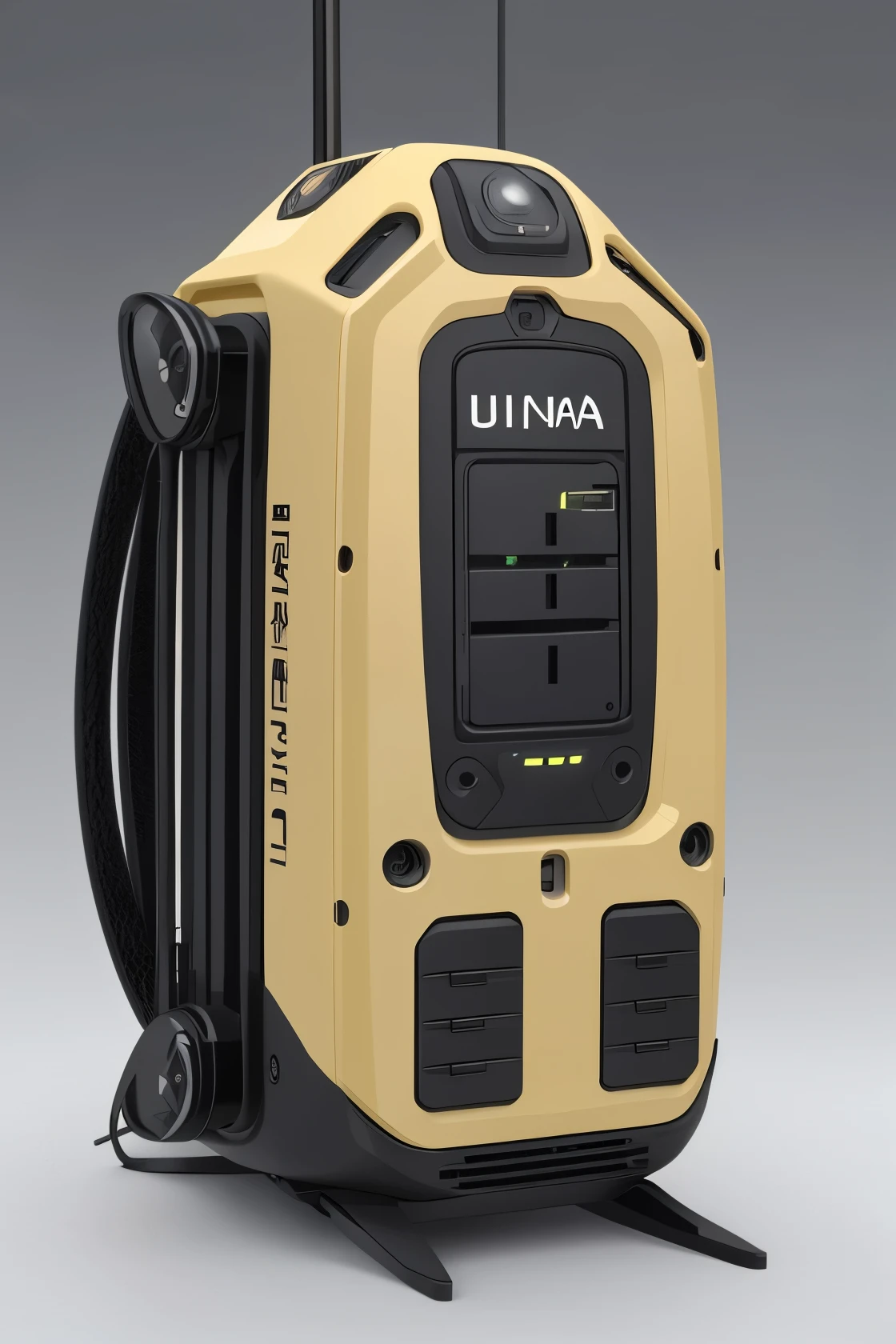 A futuristic device, a long-distance communication antenna, with straps to carry on your back, (com uma pequena antena na parte superior), equipamento detalhado, tem um uso como uma mochila, coloque uma antena radas na parte superior do equipamento