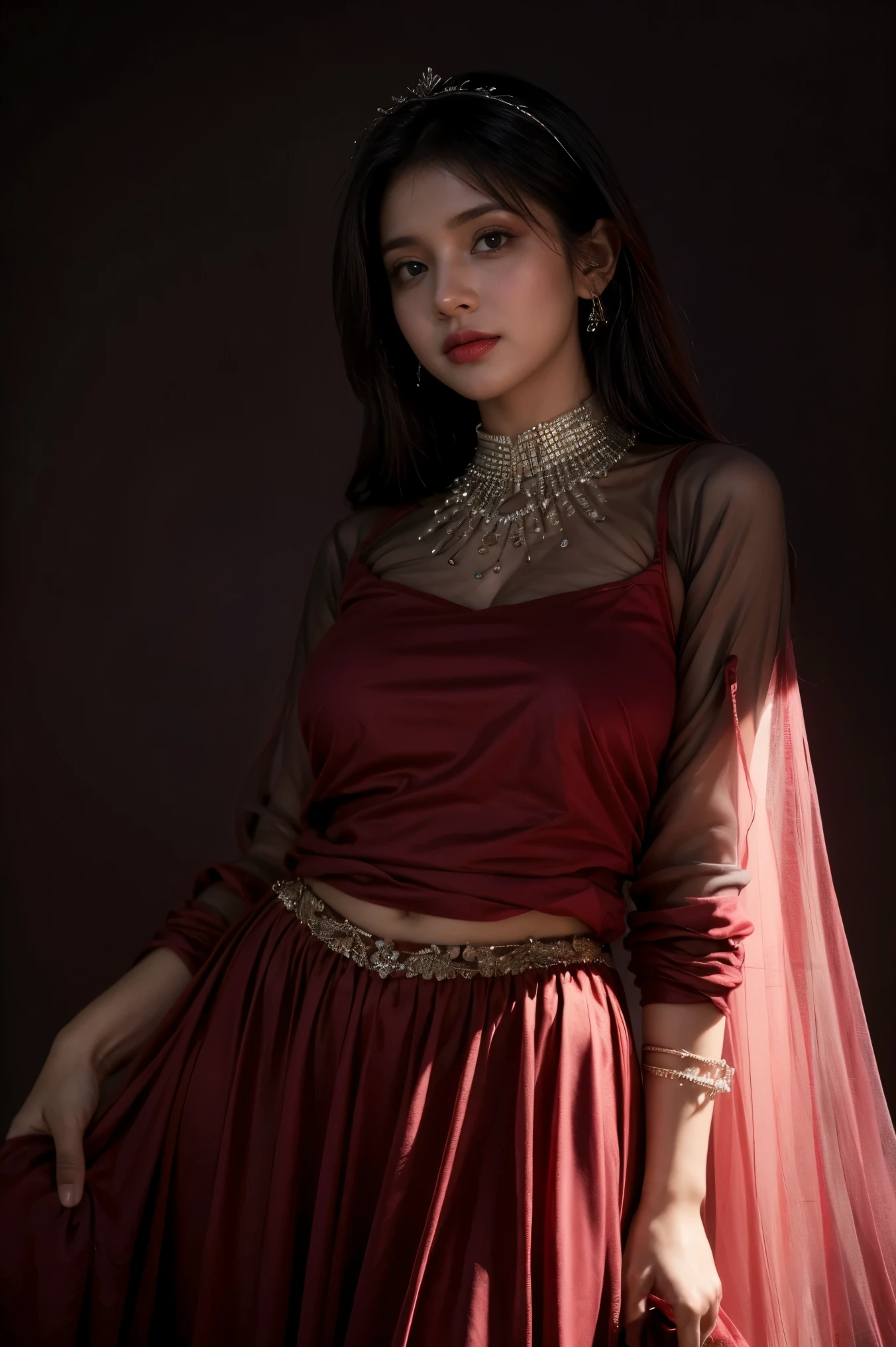 in a dark mahroon colour