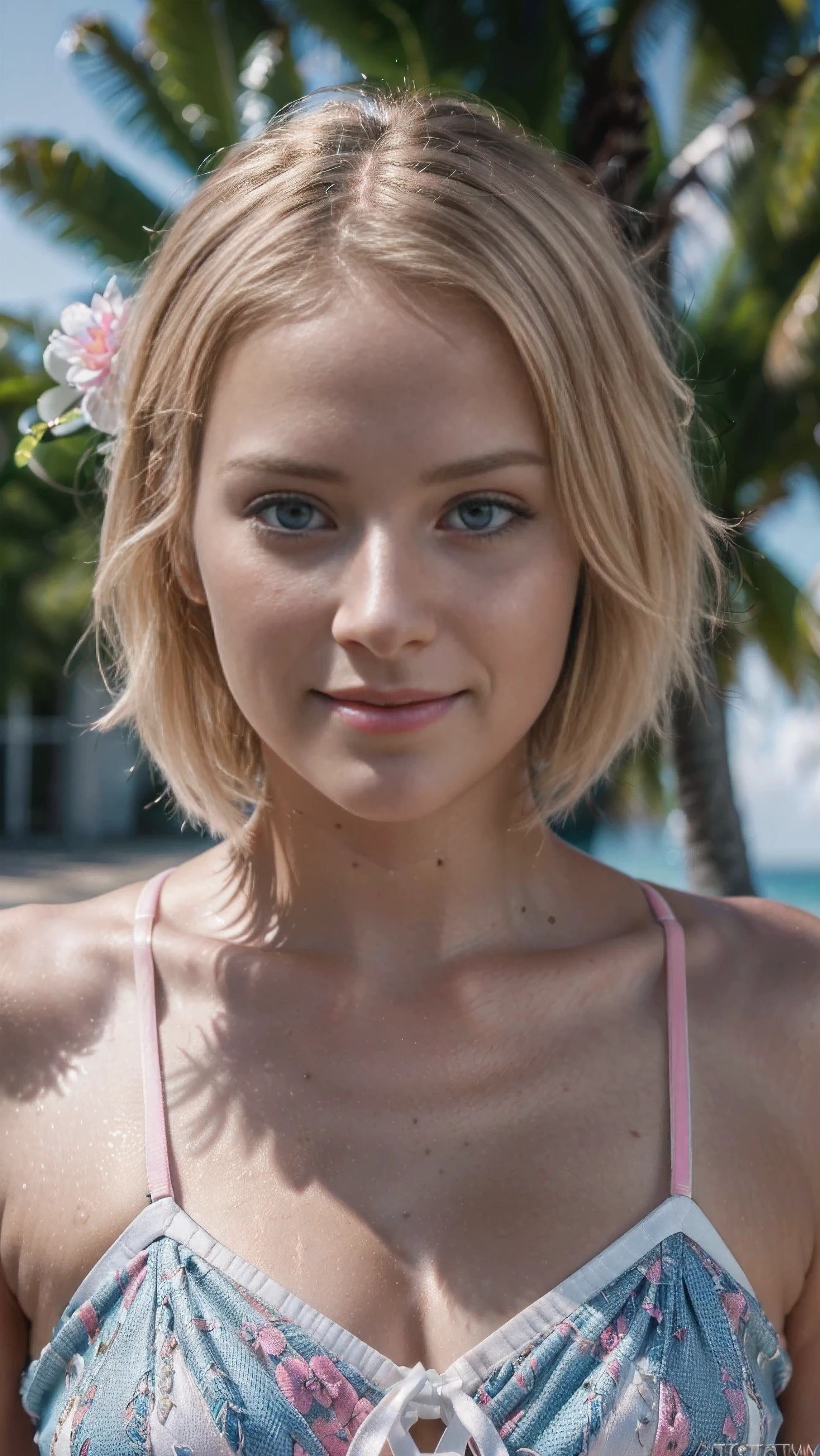 (realista photo of a pretty scandinavian blonde girl), (wearing a gorgeous full set of detalhado, lingerie rosa choque brilhante e vibrante), (cabelo curto, cabelo loiro), (olhos brilhantes, olhos vibrantes, olhos azuis), (sorriso fofo), (Rosto bonito, rosto iluminado, detalhado face), (pele natural, pele brilhante, realista skin), (detalhado body), (Fundo de Miami Beach decorado), (looking directly at the camera), (Ultra High Definition, hyper-realista, highly detalhado, alta qualidade, alto detalhe, ultra-detalhado, ultra-realista, realista, detalhado), (melhor qualidade,4k,8k,16k,Most High,obra de arte:1.3),(realista,photo-realista,photorealista:1.4), (extremely detalhado CG unit 16k wallpaper), 16k uhd, 16KHD, Sharp focus Fujifilm XT3, professional lighting, Film grain, Fotografia bruta, digital SLR camera, Arte de pintura realista Fujifilm XT3, Utilize state-of-the-art deep learning models and adjust parameters according to quality metrics, como Similaridade Estrutural (SSIM) and loss of perception to create an image that is indistinguishable from a real image, fotografia de alta qualidade,