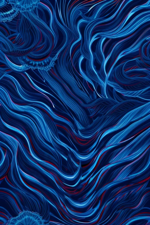 best quality, deep blue tones, subtle ripples resembling the flow of blood beneath the skin, abyssal depths, dreamlike delicate hues, flowing textures, dreamy atmosphere, touch of melancholy, beautiful image, abstract art.