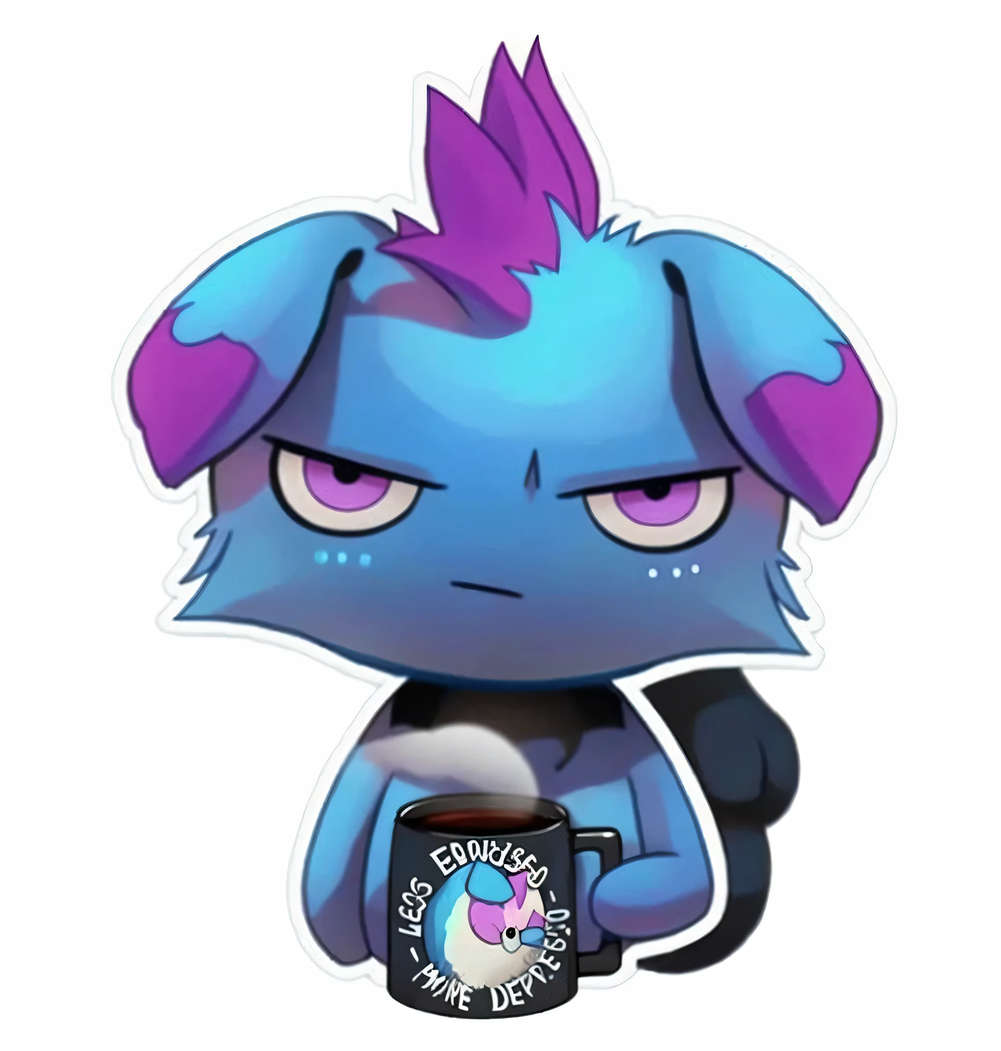 un chat de dessin animé avec une tasse de café à la main, discorde pfp, Photo de profil Discord, style ligue des légendes, Autocollant télégramme, mignon fumo chibi peluche diablotin, bizarrecore voidpunk fursona, style de duelyste, sourire narquois infâme, @ cronobreak sur Twitter. avec, somnolent, de la ligue des légendes, Émoticône Twitch, 