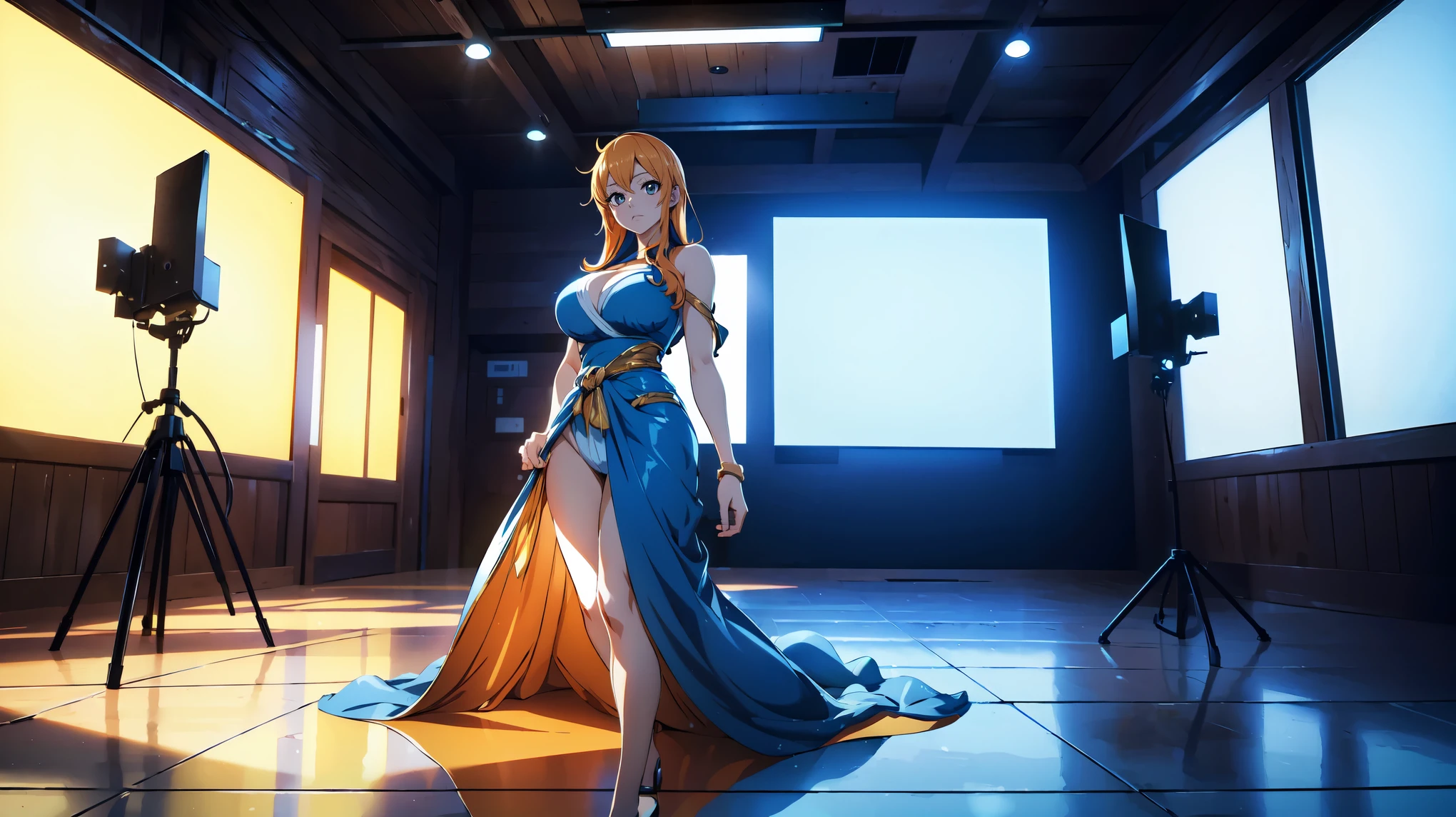 full body one piece nami, cabelo laranja, Lindos olhos castanhos , traje vestido roxo, (melhor qualidade, 4k, 8k, high resolution, obra de arte:1.2), ultra-detalhado, e (realista, photorealista, HDR, Ultra HD, studio lighting, pintura ultrafina, sharp focus, Physically based rendering