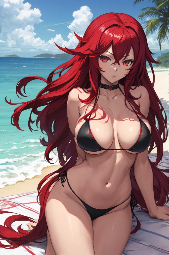 rias gremory on the beach , with black sexy bikini,
