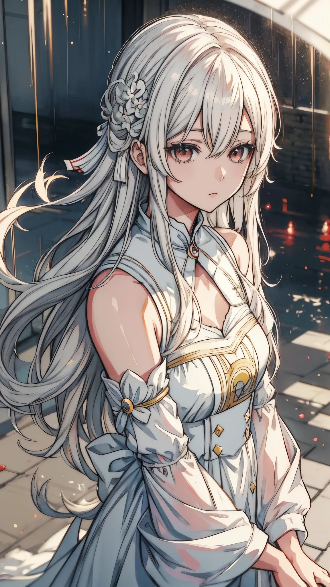 Chica anime con pelo largo y blanco y vestido blanco bajo la lluvia., pelo blanco deity, chica con pelo blanco, guweiz en pixiv artstation, Fondo de pantalla de arte anime 4K, guweiz en artstation pixiv, Fondo de pantalla de arte anime 4k, arte de anime detallado, estilo anime 4k, fondo de pantalla de arte anime 8 k, clean arte de anime detallado, pelo blanco