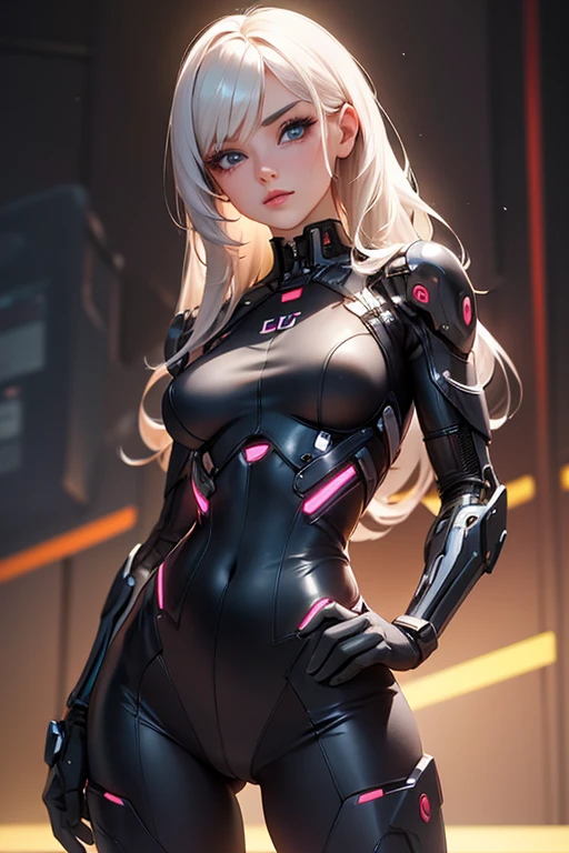Beautiful cybernetic girl looking at camera underwear detailed pantyhose muscles realistic masterpiece