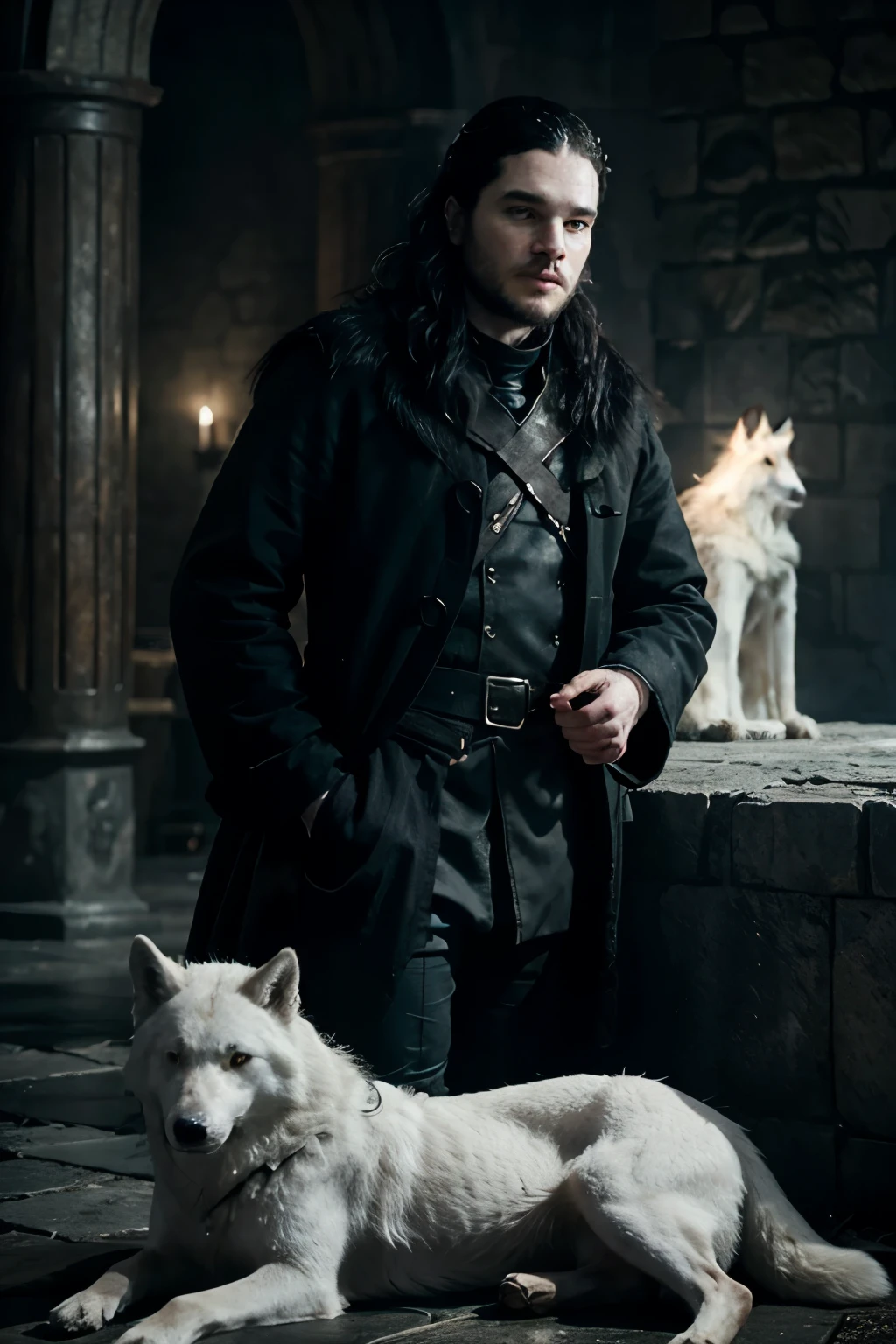 John snow with the wolf ghost in kings landing
